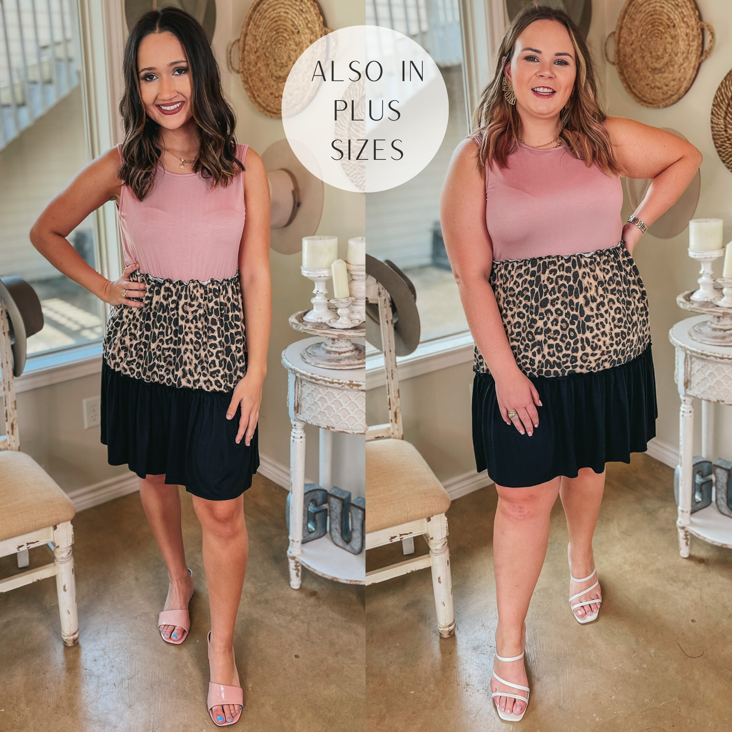 Right On Time Ruffle Tiered Leopard Print Block Dress in Mauve - Giddy Up Glamour Boutique