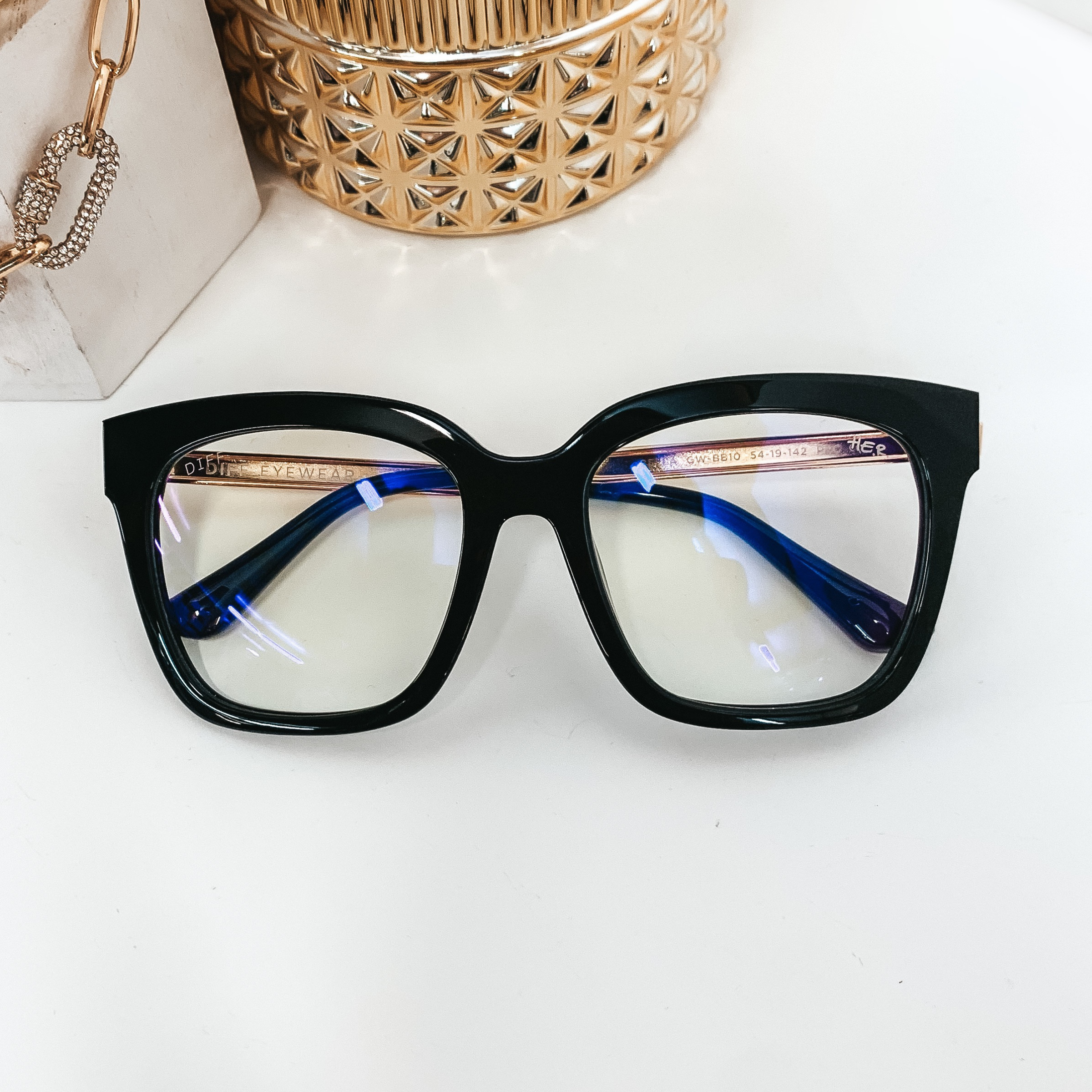 DIFF x H.E.R. | Bella Blue Light Tech Lens Glasses in Black and Gold - Giddy Up Glamour Boutique