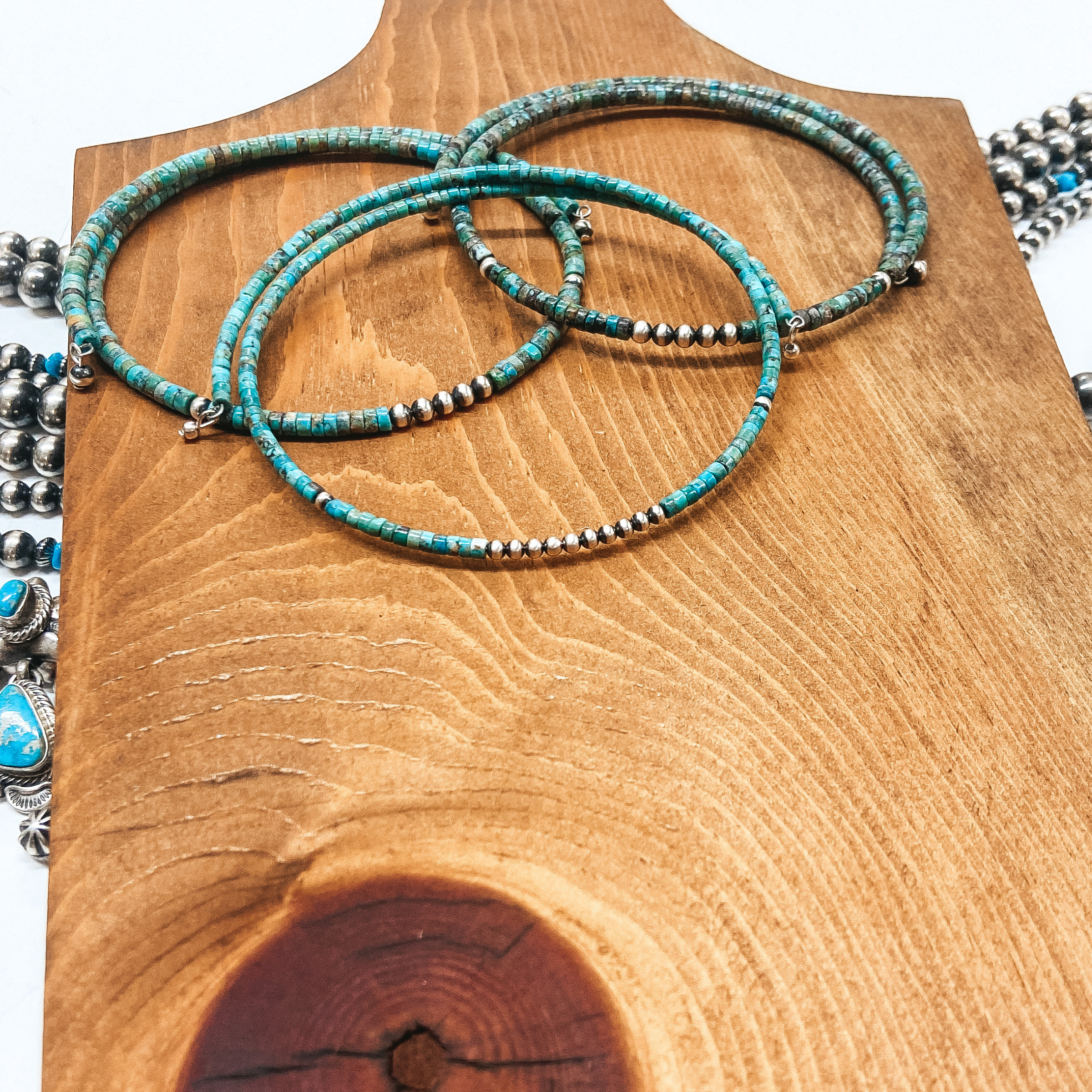 Corina Smith | Navajo Handmade Kingman Turquoise Beaded Wrap Choker Necklace - Giddy Up Glamour Boutique