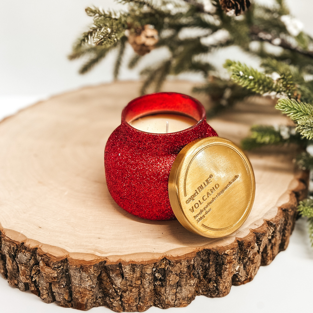 Capri Blue | 8 oz. Petite Jar Candle in Red Glitter | Volcano - Giddy Up Glamour Boutique