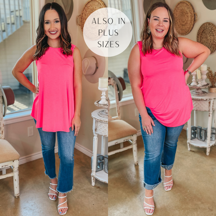 Give Me Joy Solid Bulgari A-Line Tank Top in Neon Pink - Giddy Up Glamour Boutique