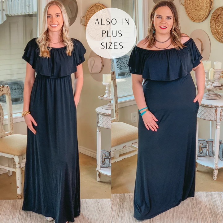 For Forever Bulgari Ruffled Maxi Dress in Black - Giddy Up Glamour Boutique