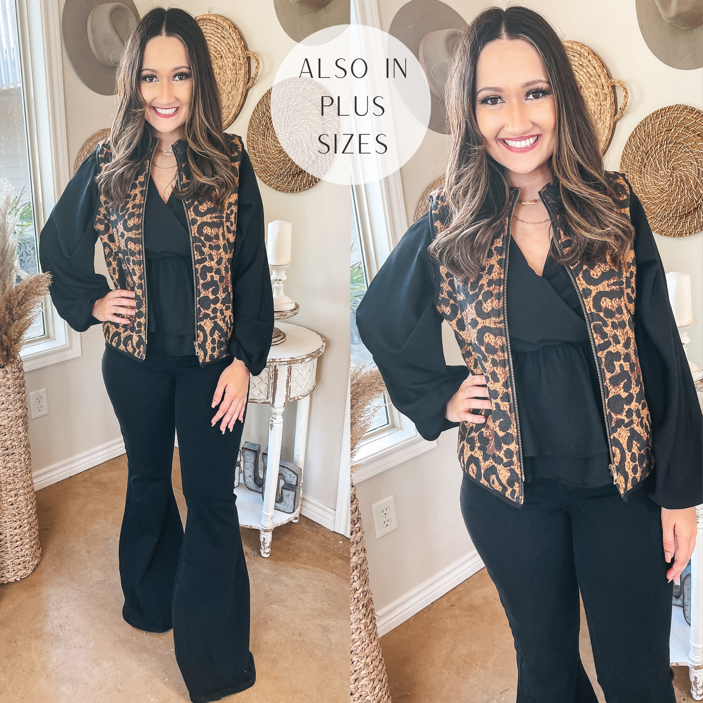 Wander Through The Aspens Quilted Zip Up Vest in Leopard - Giddy Up Glamour Boutique