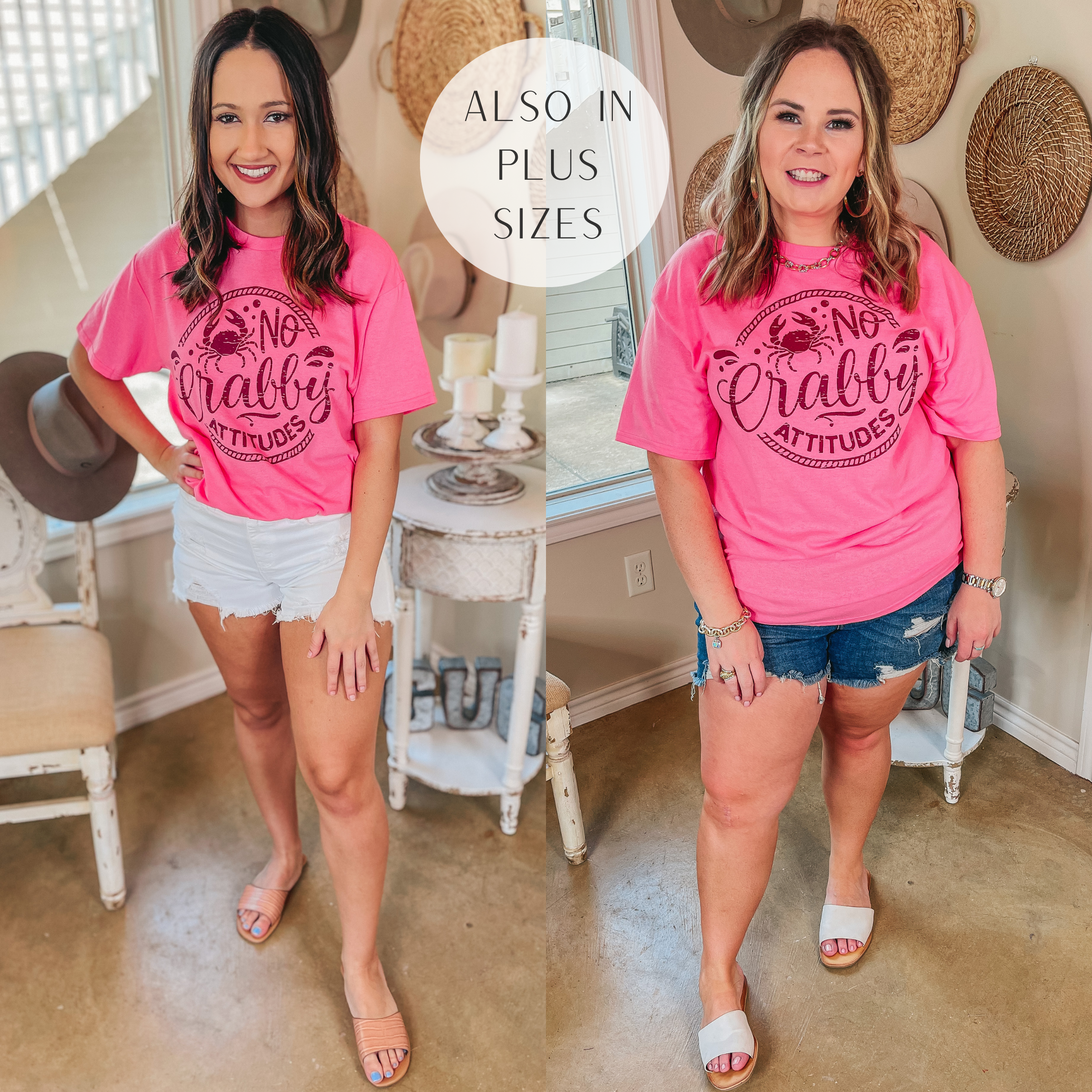 No Crabby Attitudes Short Sleeve Graphic Tee in Neon Pink - Giddy Up Glamour Boutique