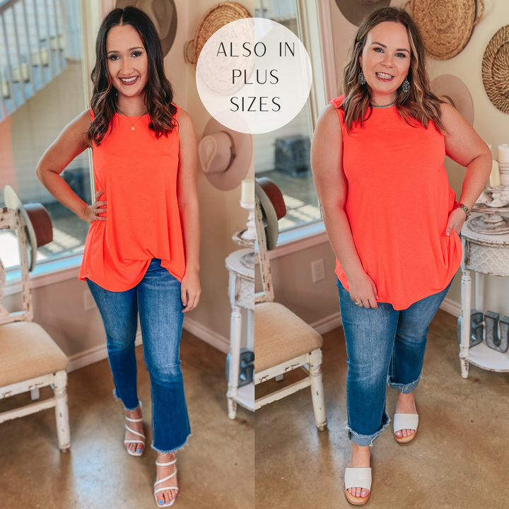 Give Me Joy Solid Bulgari A-Line Tank Top in Neon Orange - Giddy Up Glamour Boutique