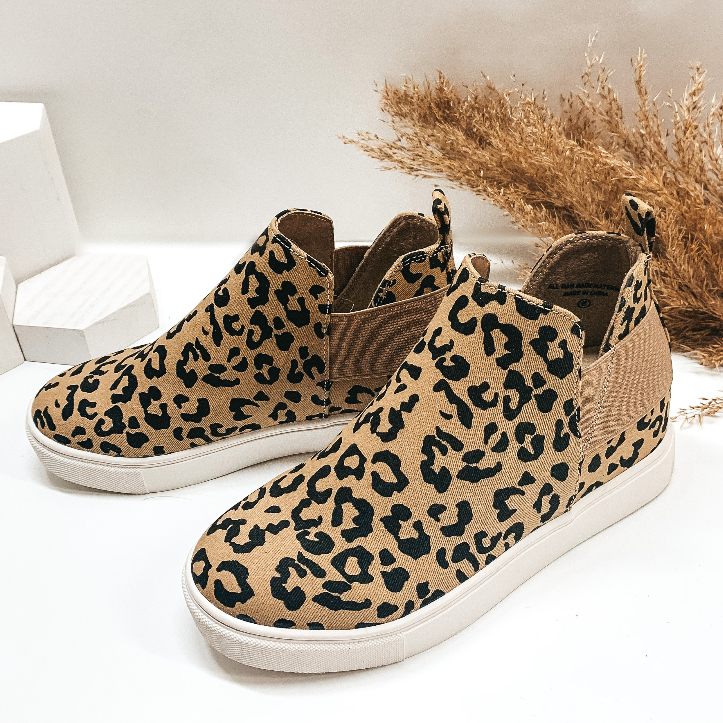First Steps Heeled Slip On Sneakers in Leopard Print