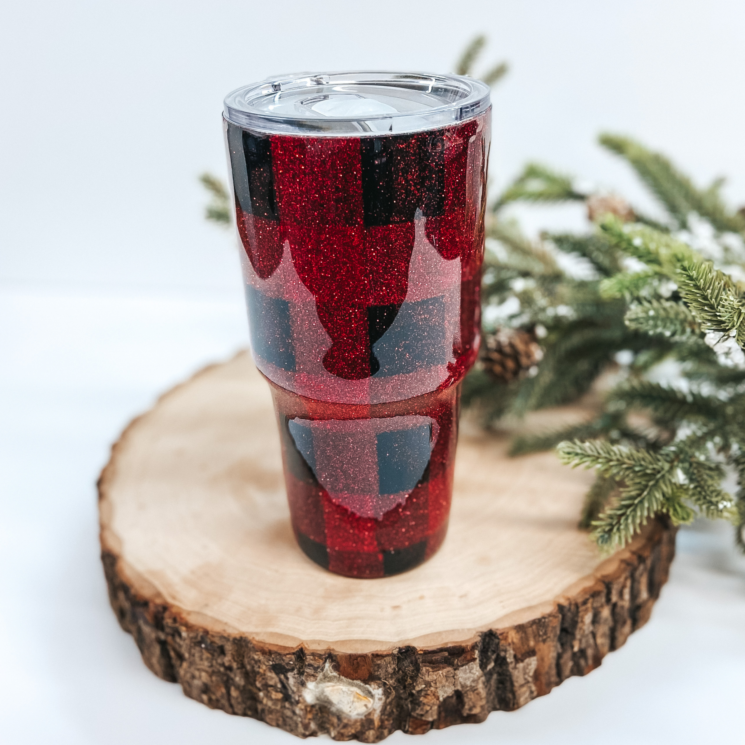 Buffalo Plaid 30 Oz. Tumbler in Red Glitter - Giddy Up Glamour Boutique