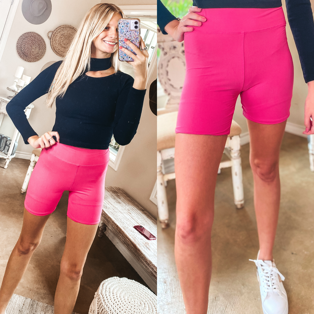 Finish Strong High Waist Biker Shorts in Pink - Giddy Up Glamour Boutique