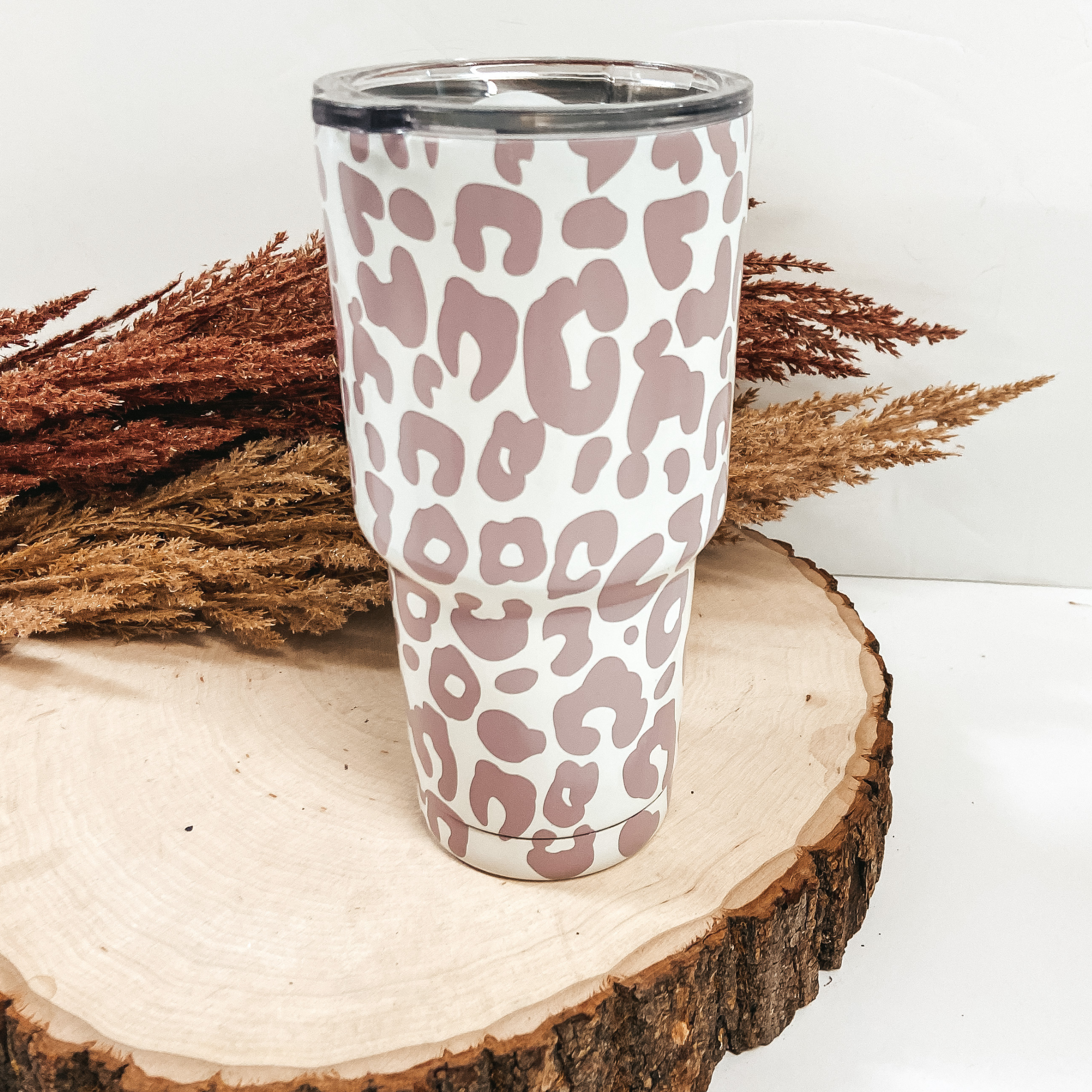 Leopard Print 30 Oz. Metal Tumbler in Taupe - Giddy Up Glamour Boutique