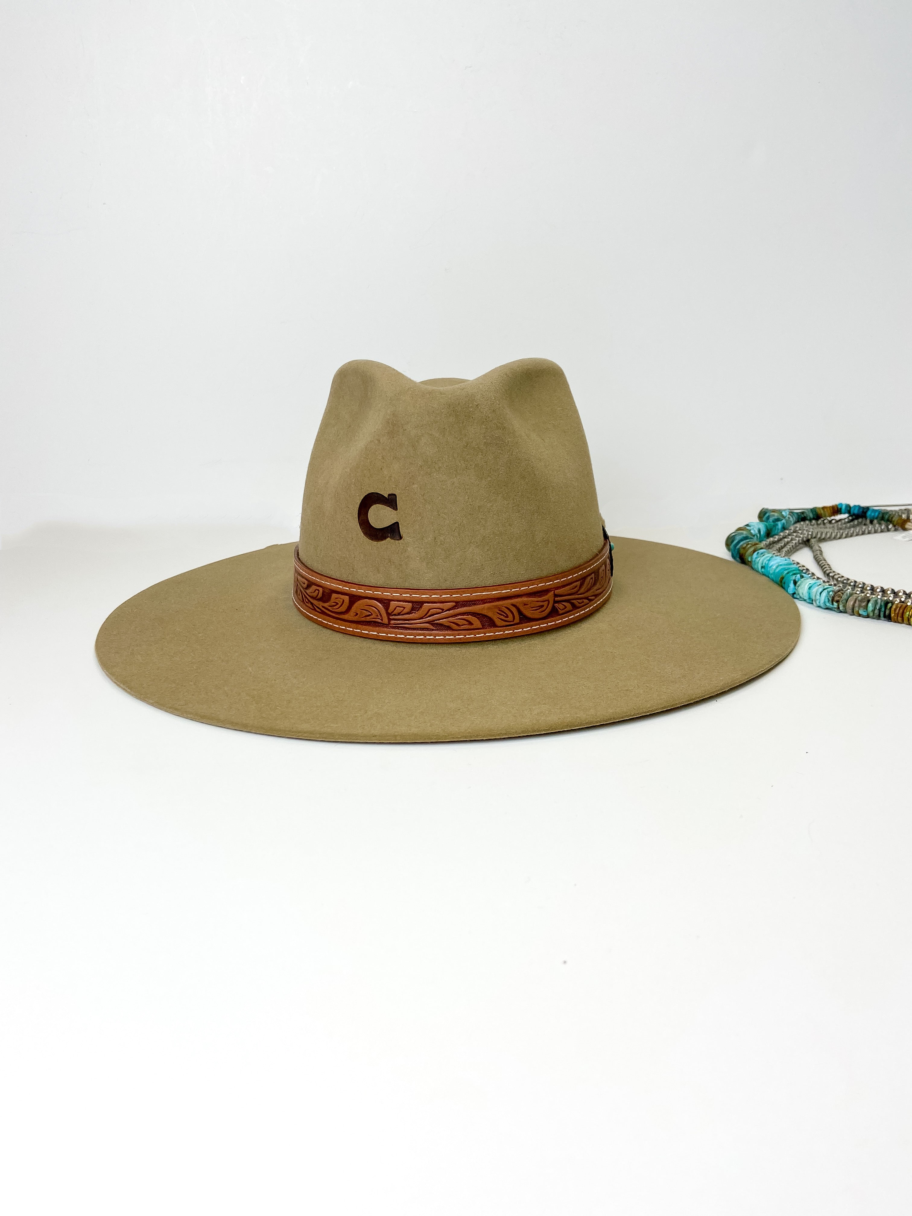 Charlie 1 Horse | Lori Wool Felt Hat with Leather Tooled Band and Silver Concho in Fawn Brown - Giddy Up Glamour Boutique