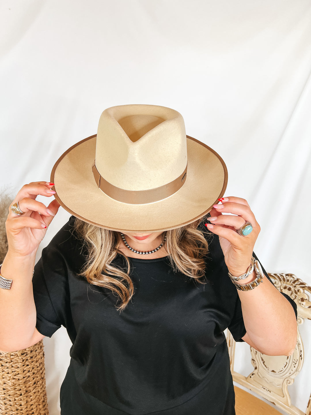 GiGi Pip | Monroe Wool Felt Rancher Hat with Ribbon Band in Off White - Giddy Up Glamour Boutique