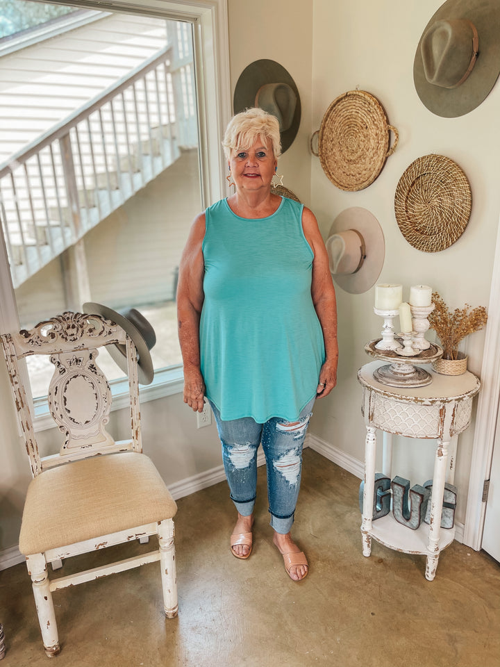 Give Me Joy Solid Bulgari A-Line Tank Top in Turquoise - Giddy Up Glamour Boutique