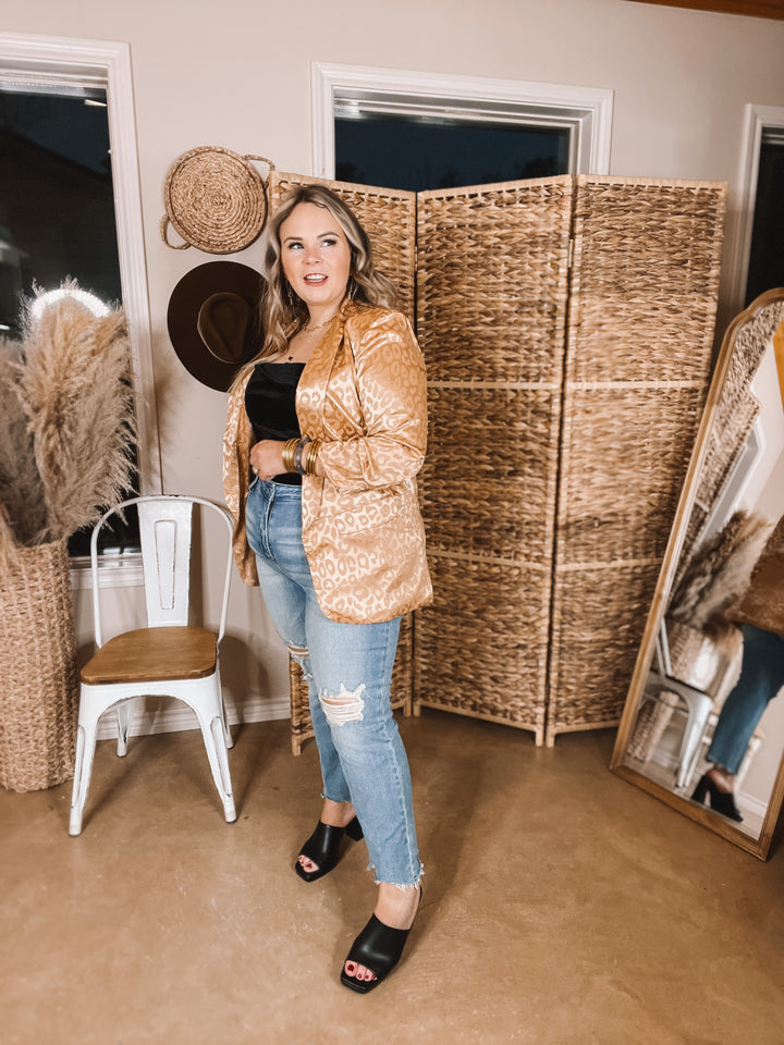 Lasting Impression Leopard Print Blazer with Ruched 3/4 Sleeves in Copper - Giddy Up Glamour Boutique