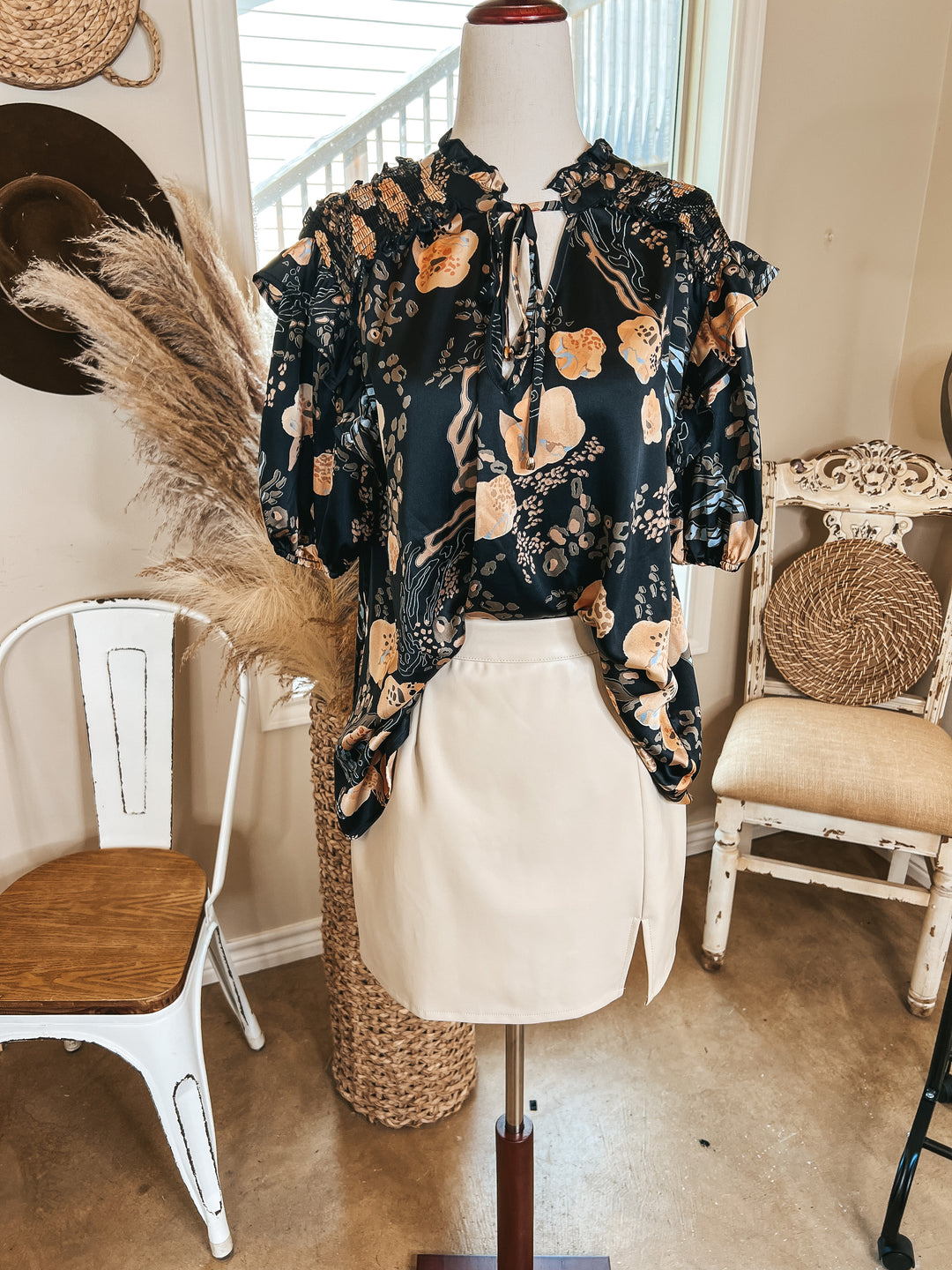 All the Buzz Faux Leather Side Slit Mini Skirt in Cream - Giddy Up Glamour Boutique