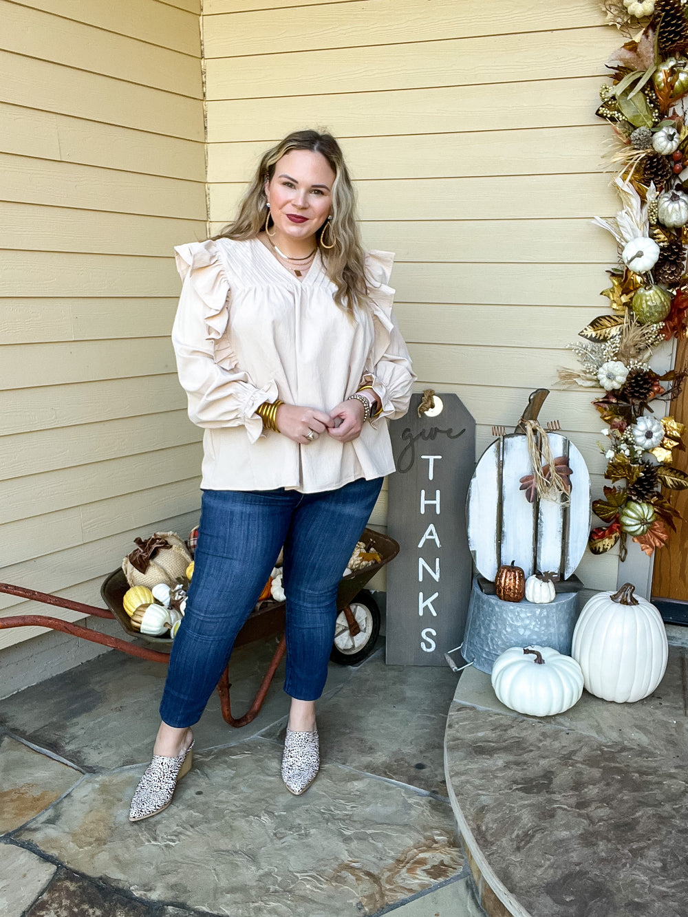 Coffee Perks Ruffle Detail Long Sleeve Top in Ivory - Giddy Up Glamour Boutique