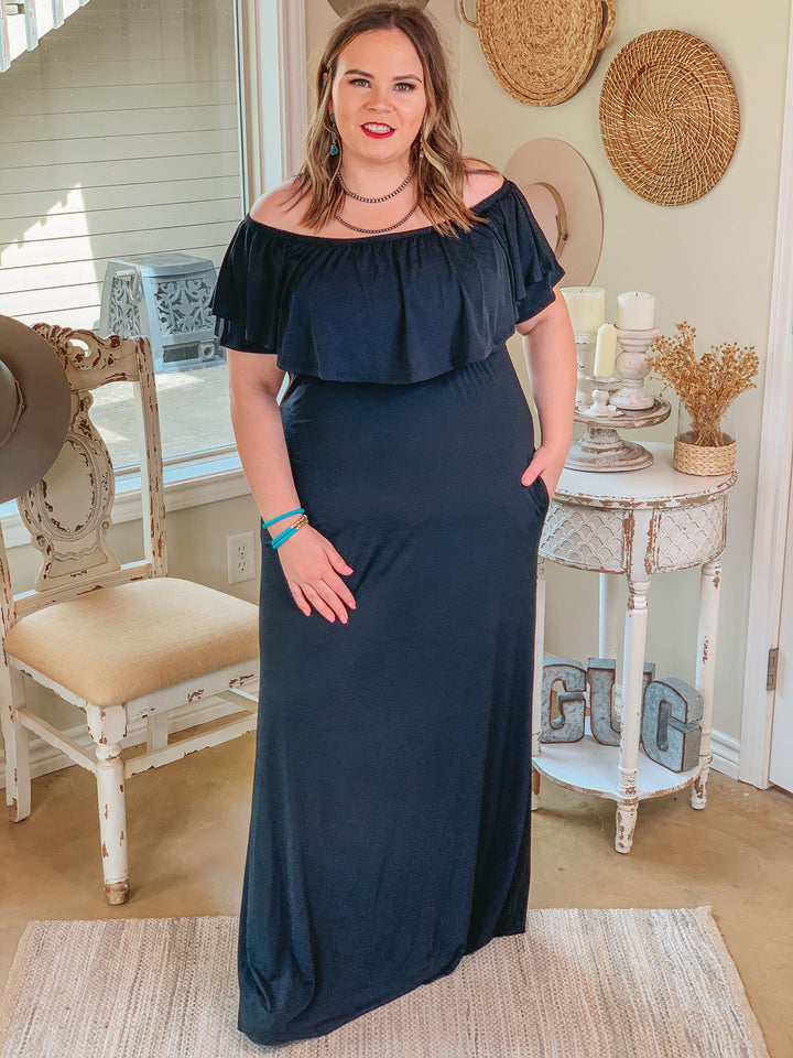 For Forever Bulgari Ruffled Maxi Dress in Black - Giddy Up Glamour Boutique