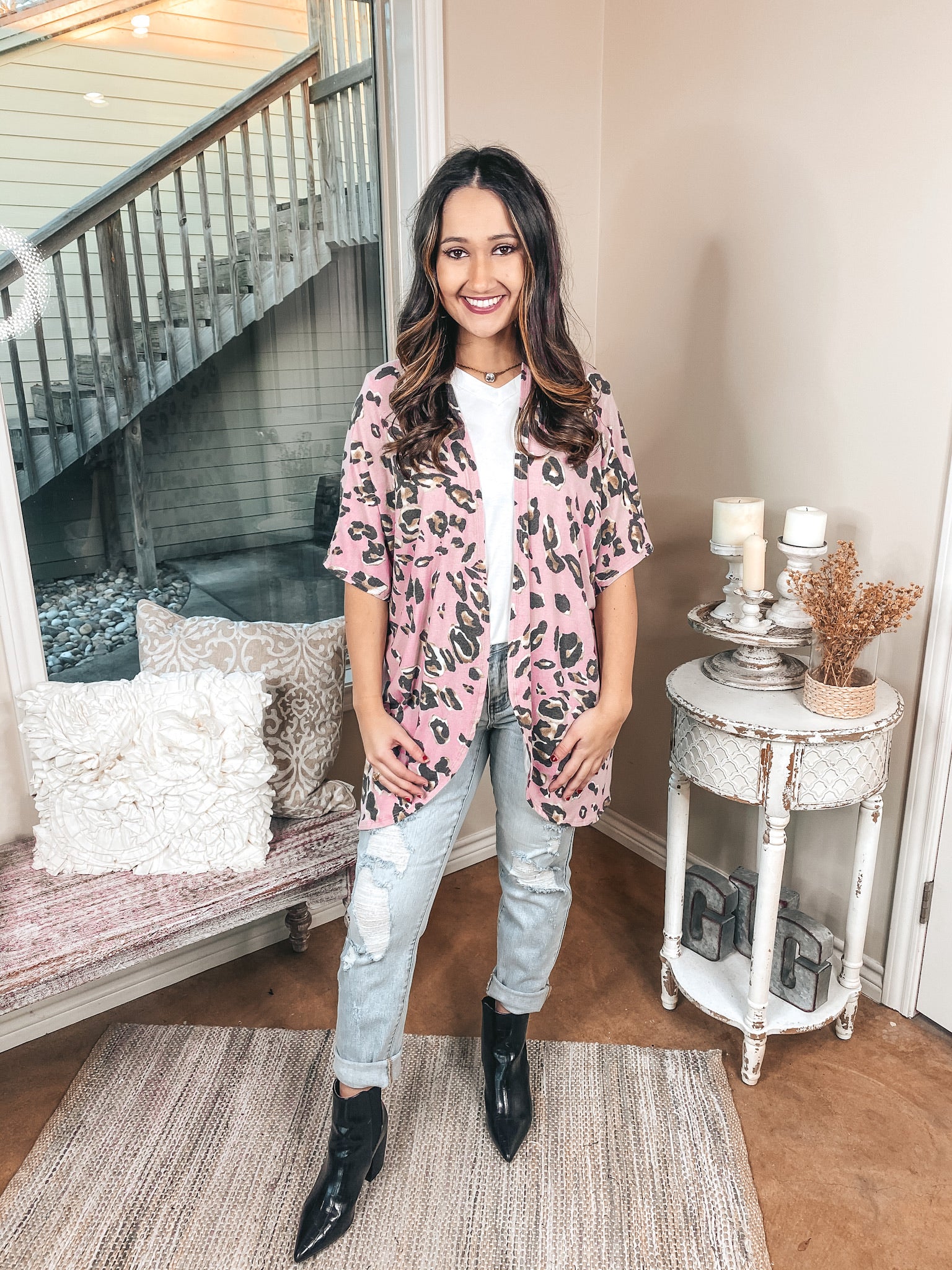 Blush Leopard Short Sleeve Cardigan fit and styling