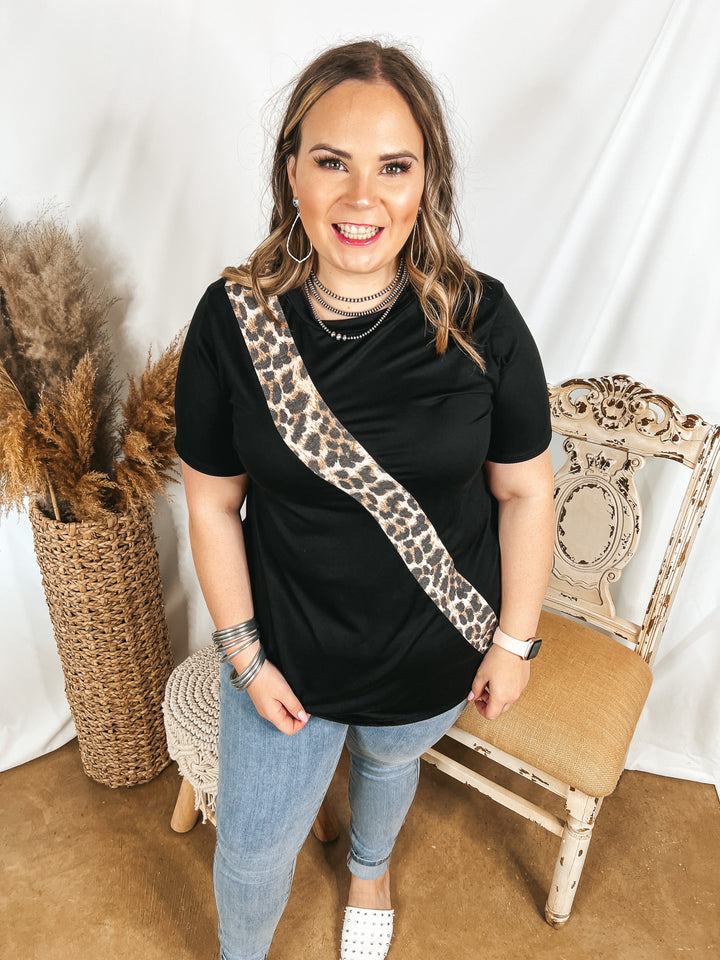 At It Again Leopard Print Diagonal Stripe Top in Black - Giddy Up Glamour Boutique