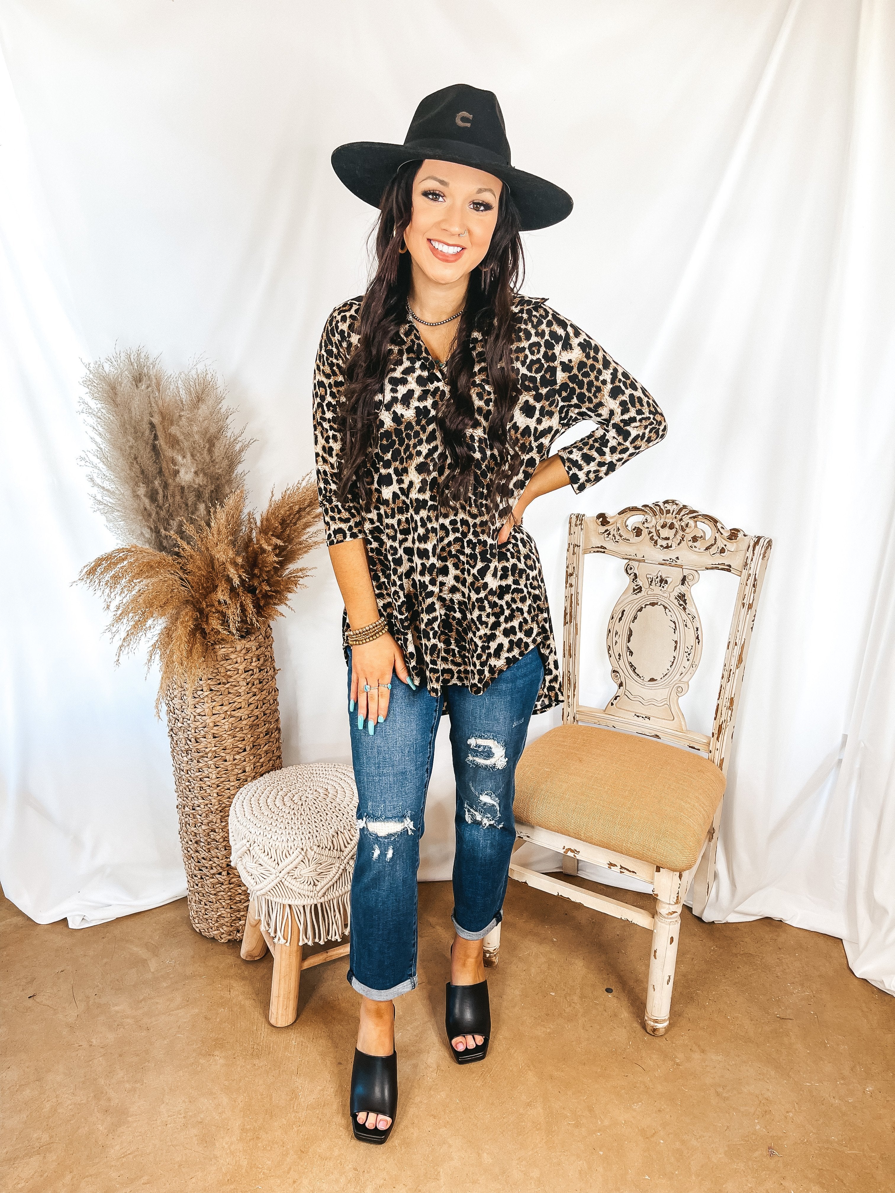 Last Chance Size S, M, & 3XL | Scenic Route Collared Tunic Top in Leopard - Giddy Up Glamour Boutique