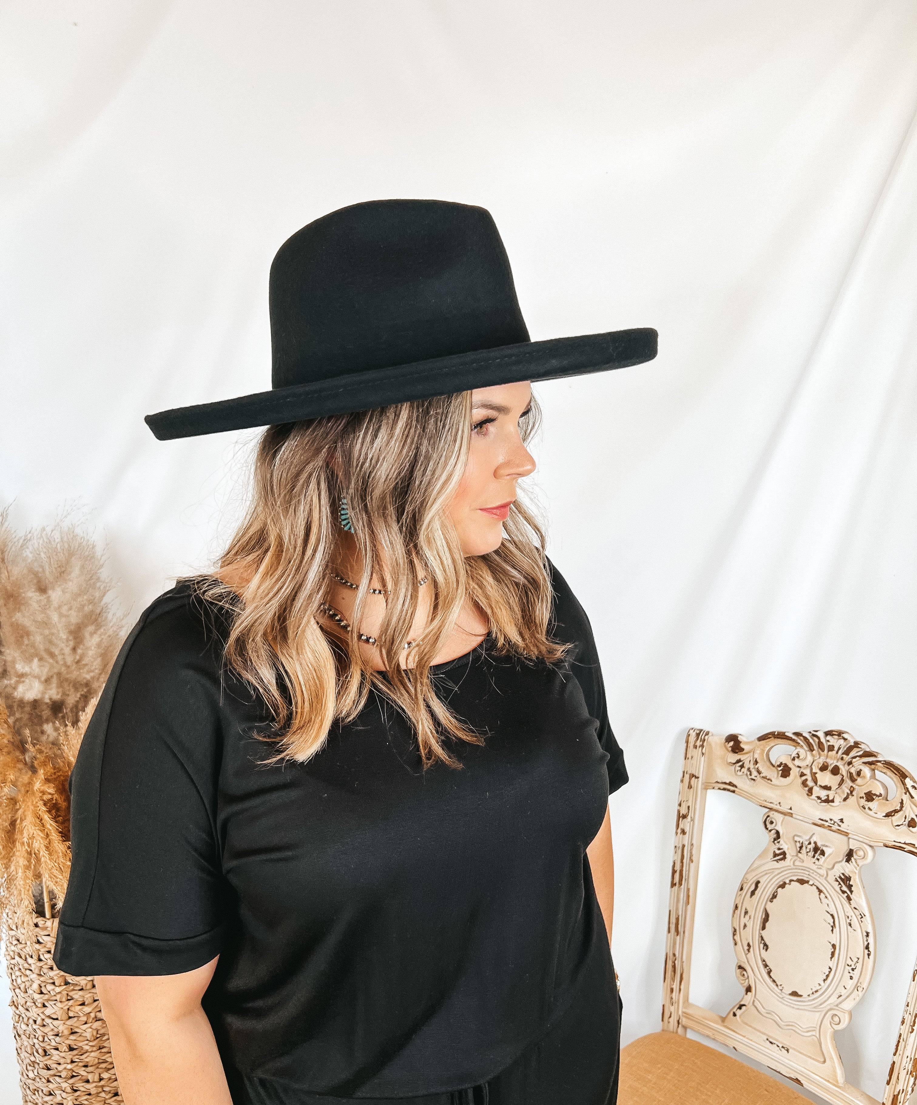 GiGi Pip | Maude Pencil Brim Wool Felt Hat in Black - Giddy Up Glamour Boutique