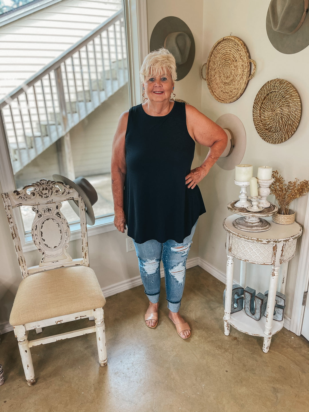 Give Me Joy Solid Bulgari A-Line Tank Top in Black - Giddy Up Glamour Boutique