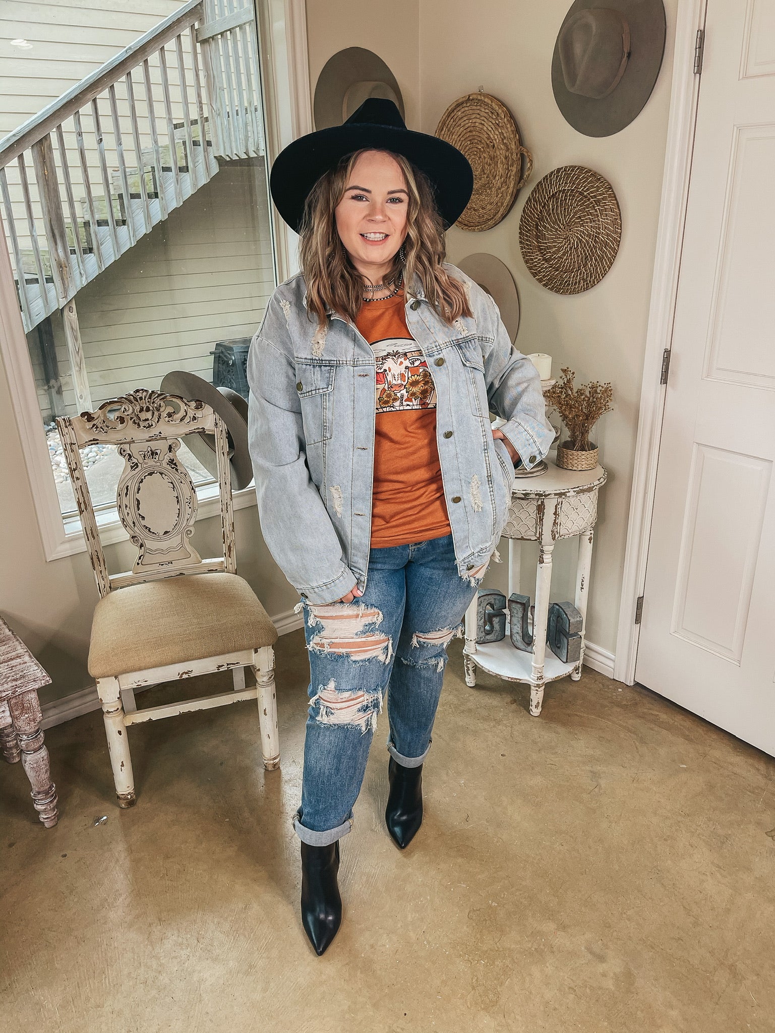 Covered in Love Oversized Distressed Denim Jacket in Light Wash - Giddy Up Glamour Boutique