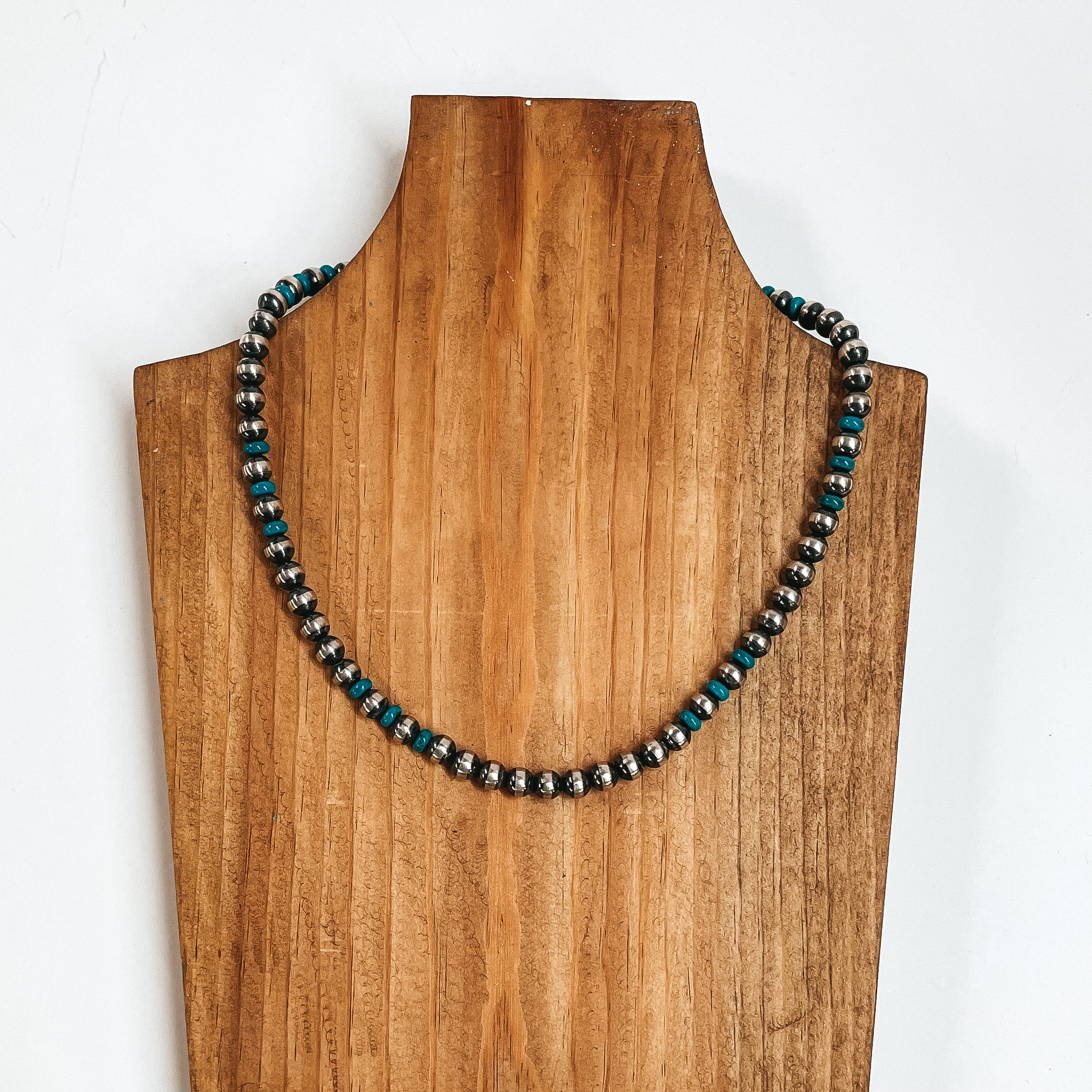 Navajo | Navajo Handmade 7mm Navajo Pearls Necklace with Turquoise Stones - Giddy Up Glamour Boutique