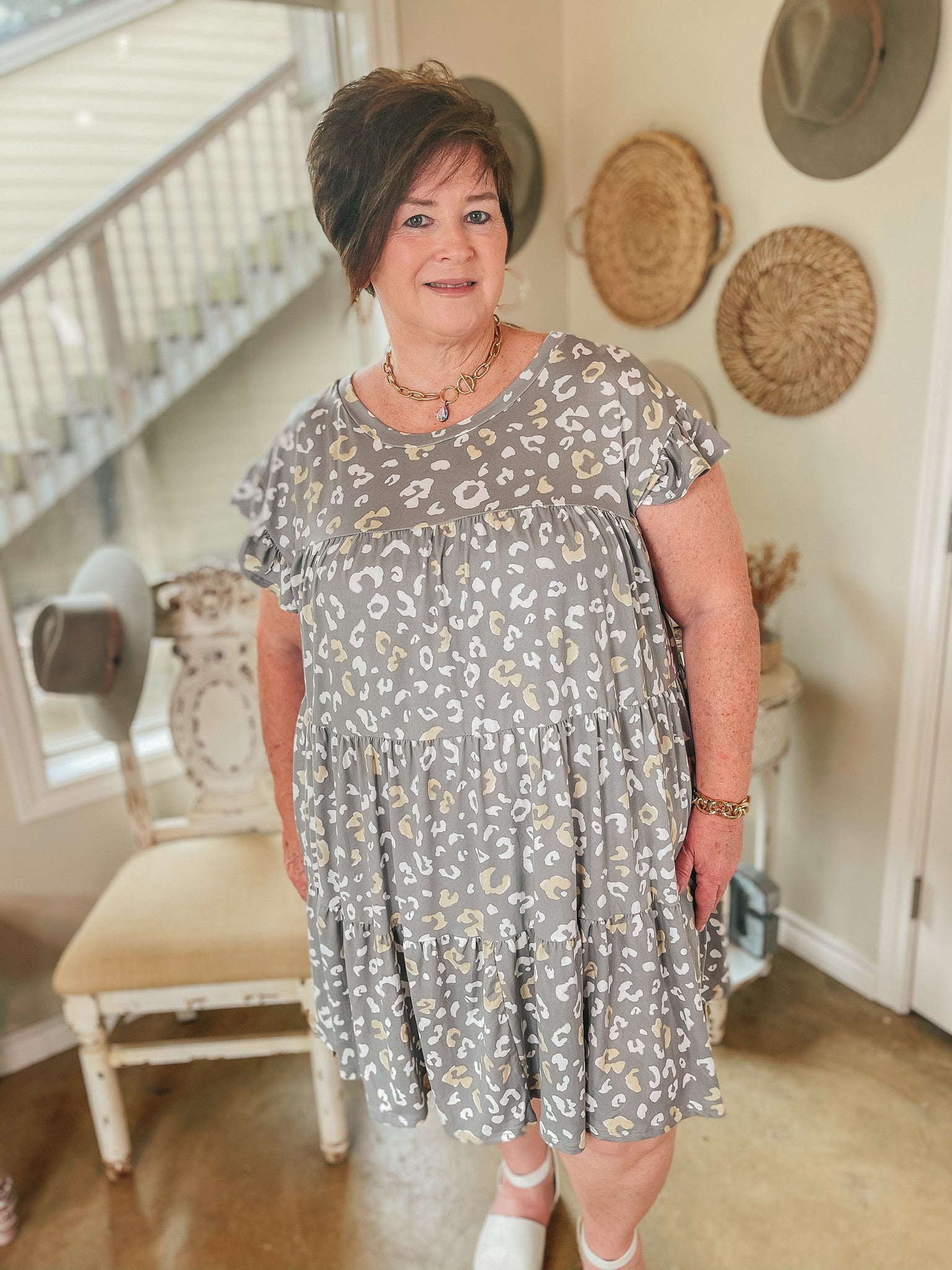 Instant Attraction Leopard Ruffle Tiered Dress in Grey - Giddy Up Glamour Boutique