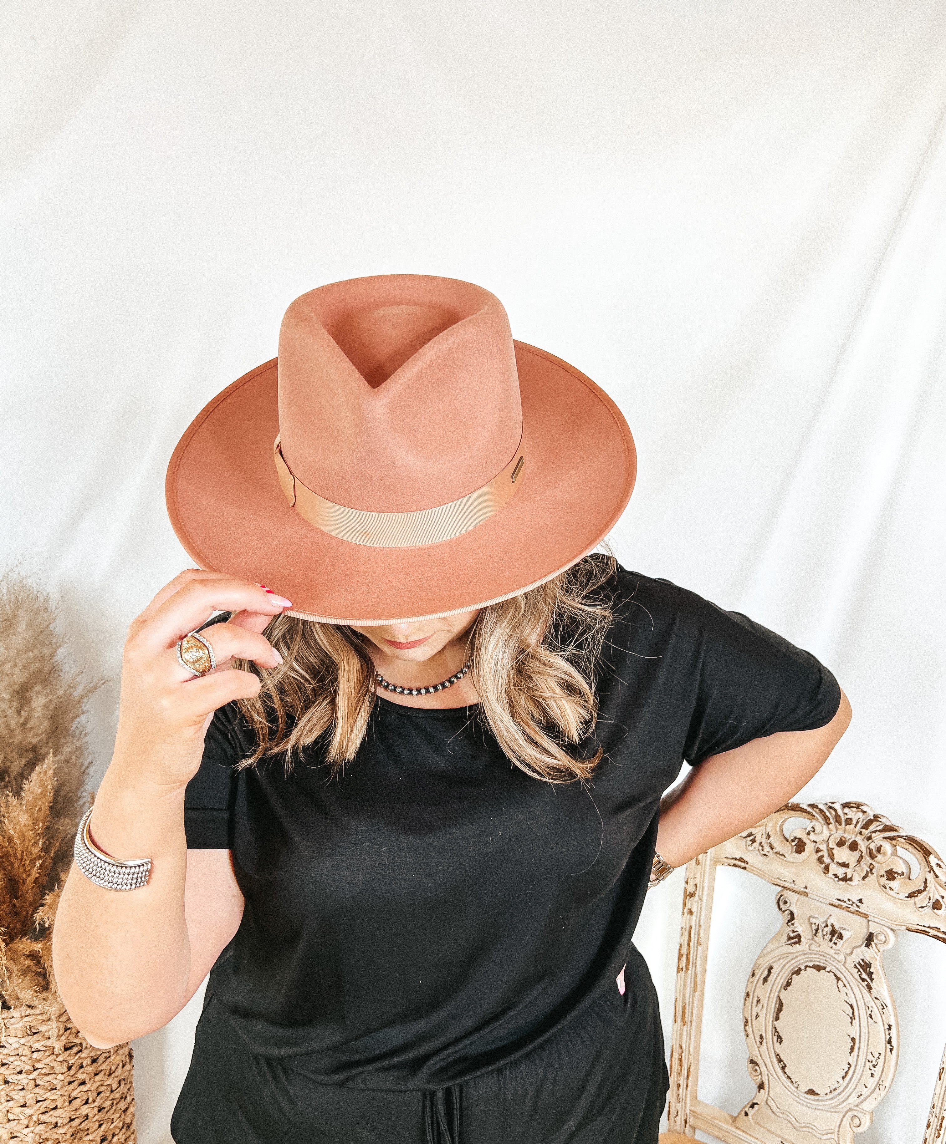 GiGi Pip | Monroe Wool Felt Rancher Hat with Ribbon Band in Dusty Pink - Giddy Up Glamour Boutique