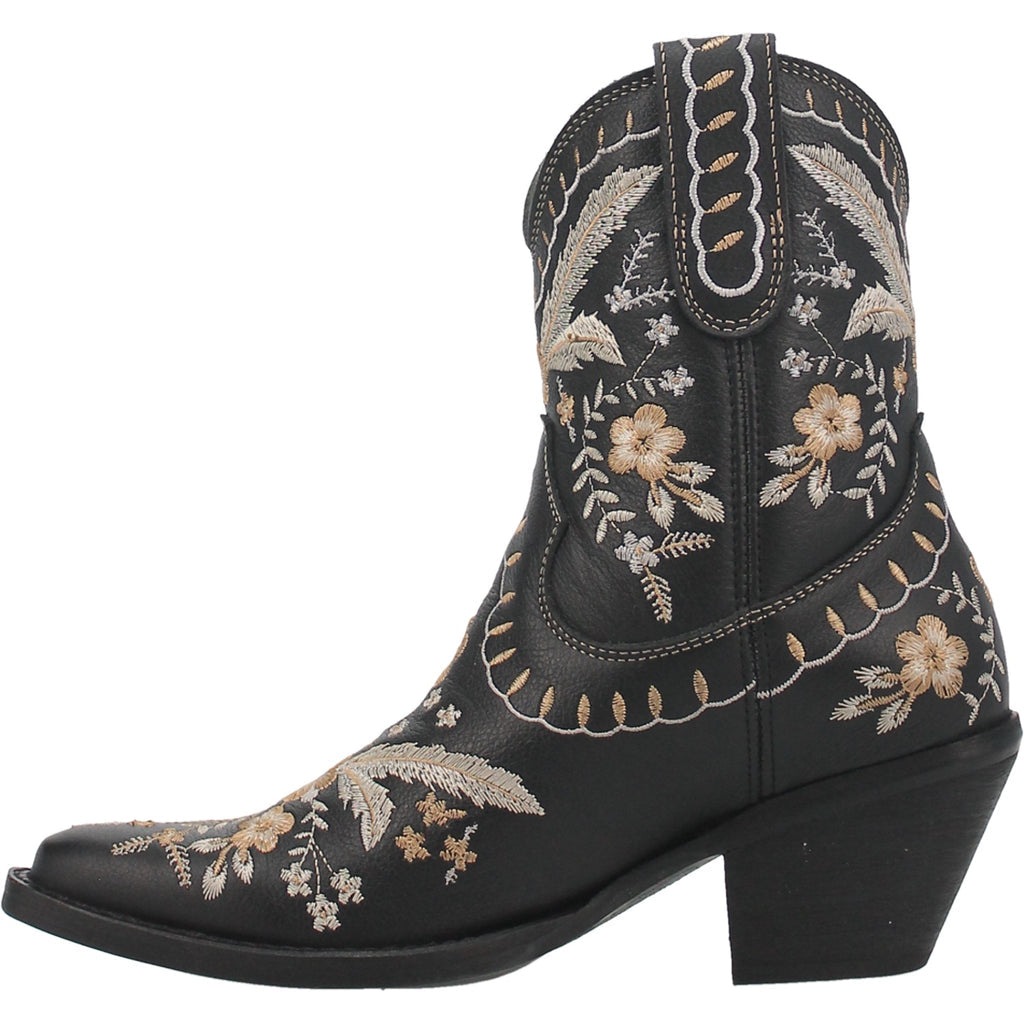 Online Exclusive | Dingo | Primrose Leather Floral Stitch Bootie in Black  **PREORDER - Giddy Up Glamour Boutique