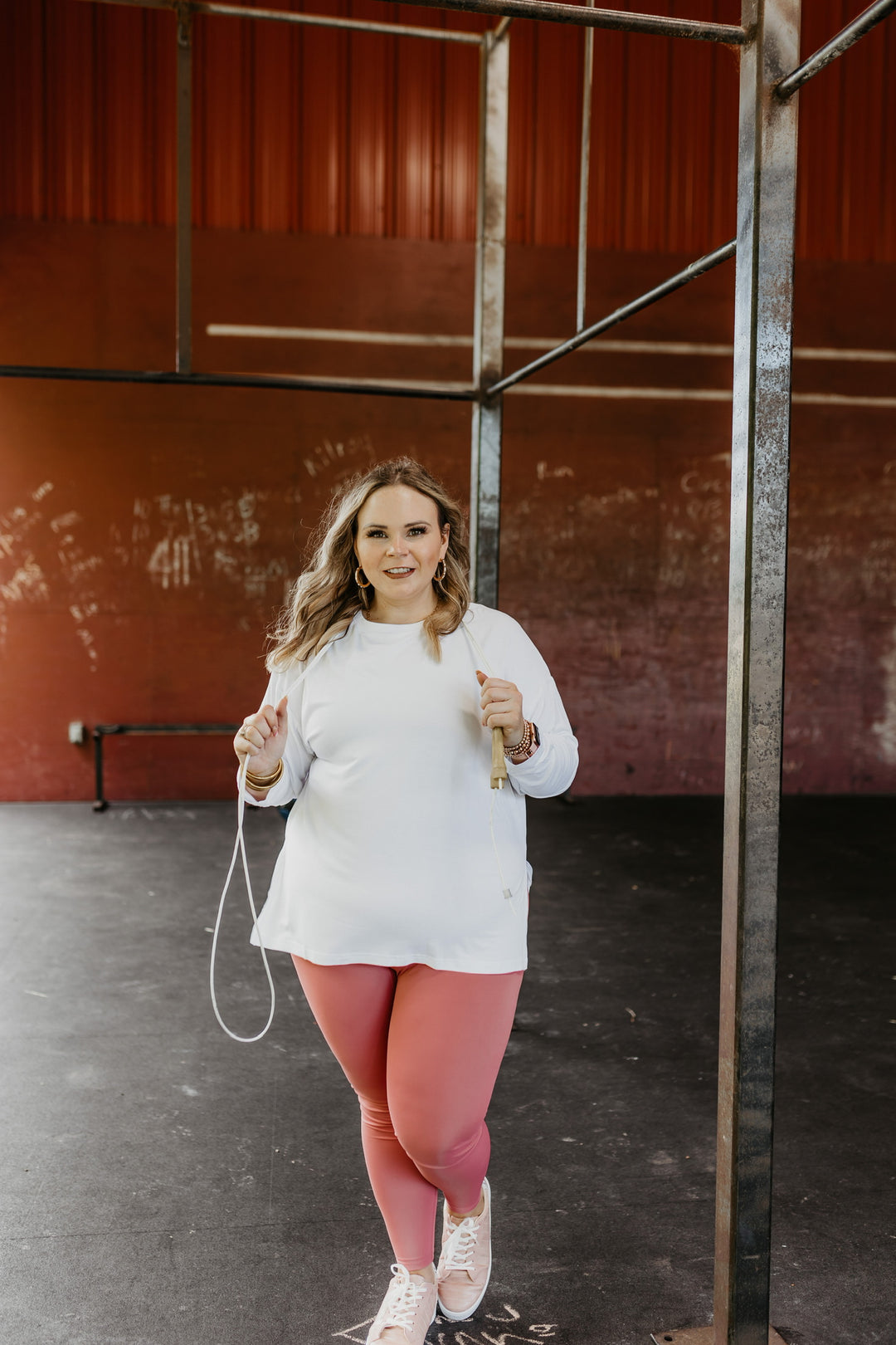 Don't Do Cardio Long Sleeve Top with Side Slits in Off White - Giddy Up Glamour Boutique