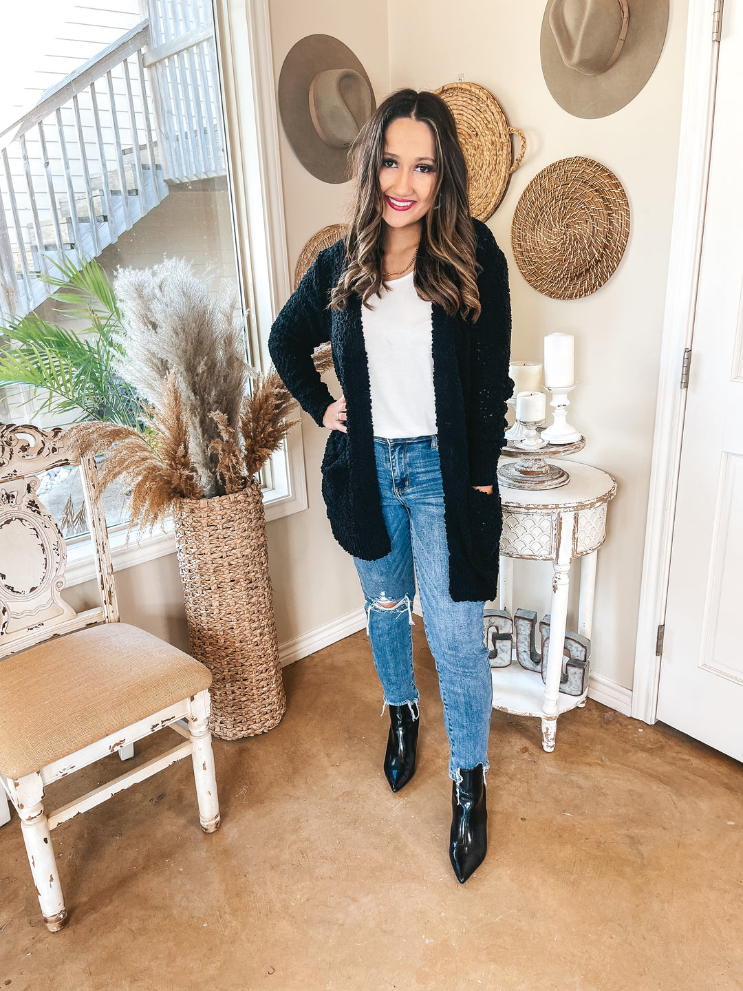 Cozy and Confident Popcorn Knit Sweater in Black - Giddy Up Glamour Boutique