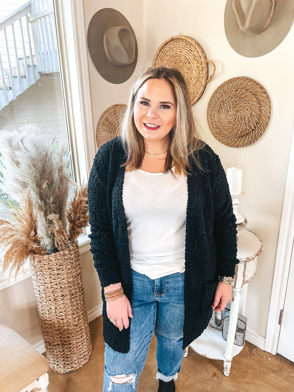 Cozy and Confident Popcorn Knit Sweater in Black - Giddy Up Glamour Boutique