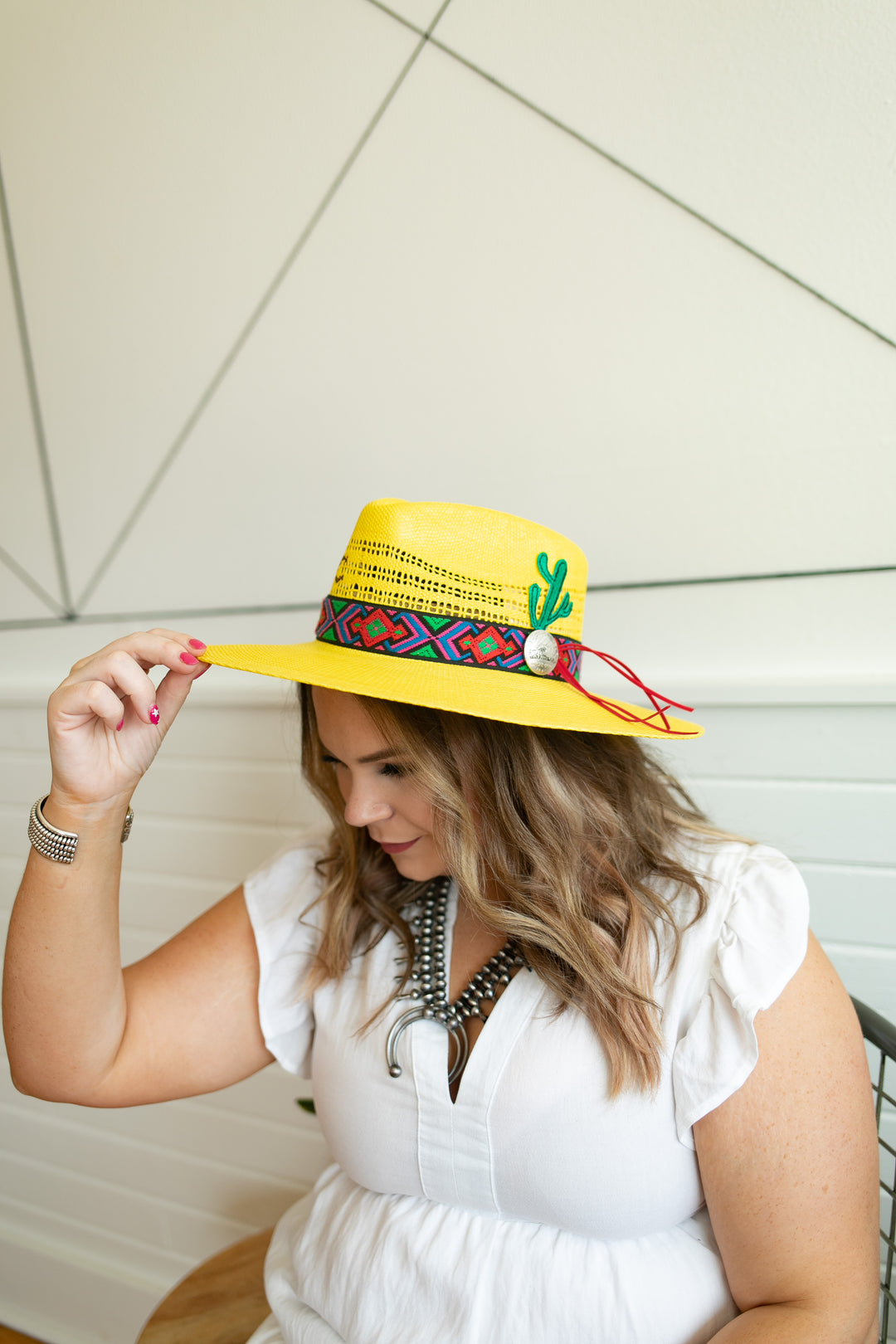 Charlie 1 Horse | Mariachi Stiff Brim Straw Hat with Colorful Design Band, Coin Pendant and Cactus Detailing - Giddy Up Glamour Boutique