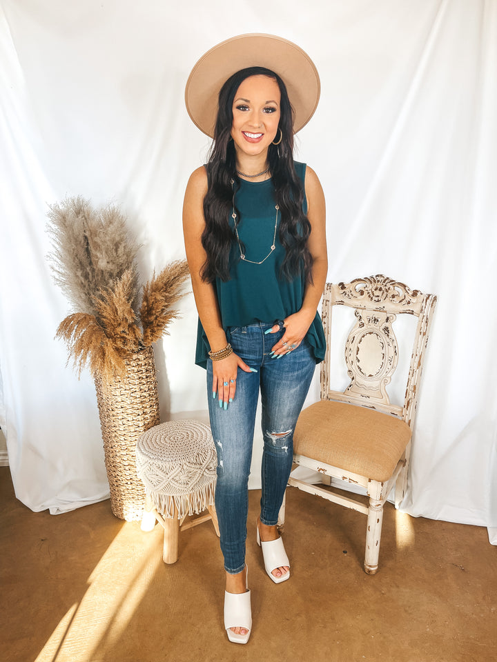 Give Me Joy Solid Knit A-Line Tank Top in Dark Teal - Giddy Up Glamour Boutique