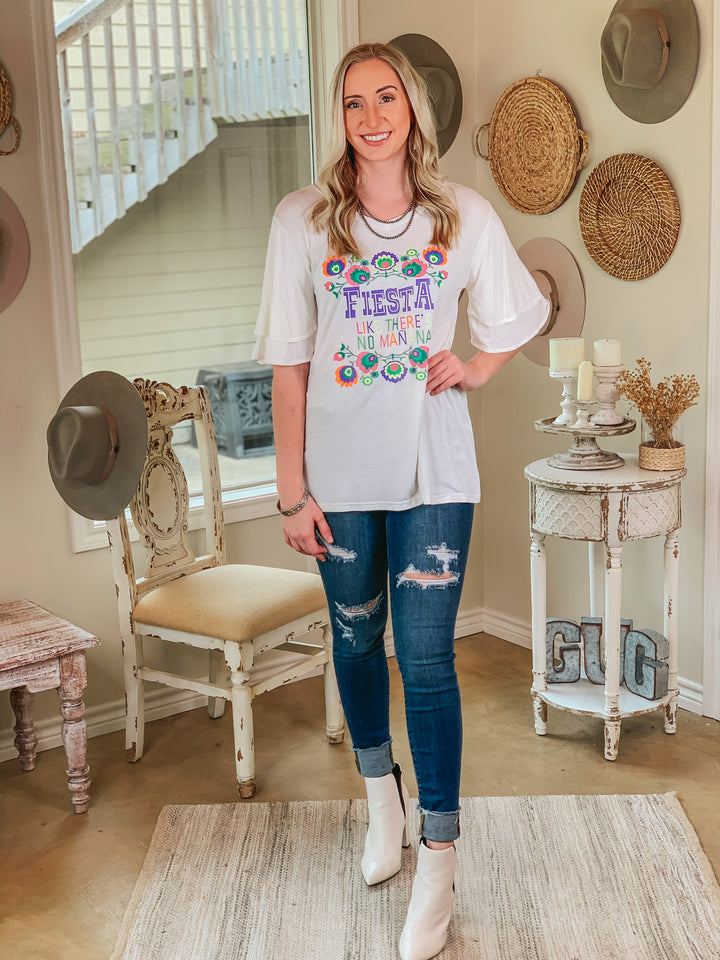 Fiesta Like There's No Mañana Ruffle Half Sleeve Top in Ivory - Giddy Up Glamour Boutique