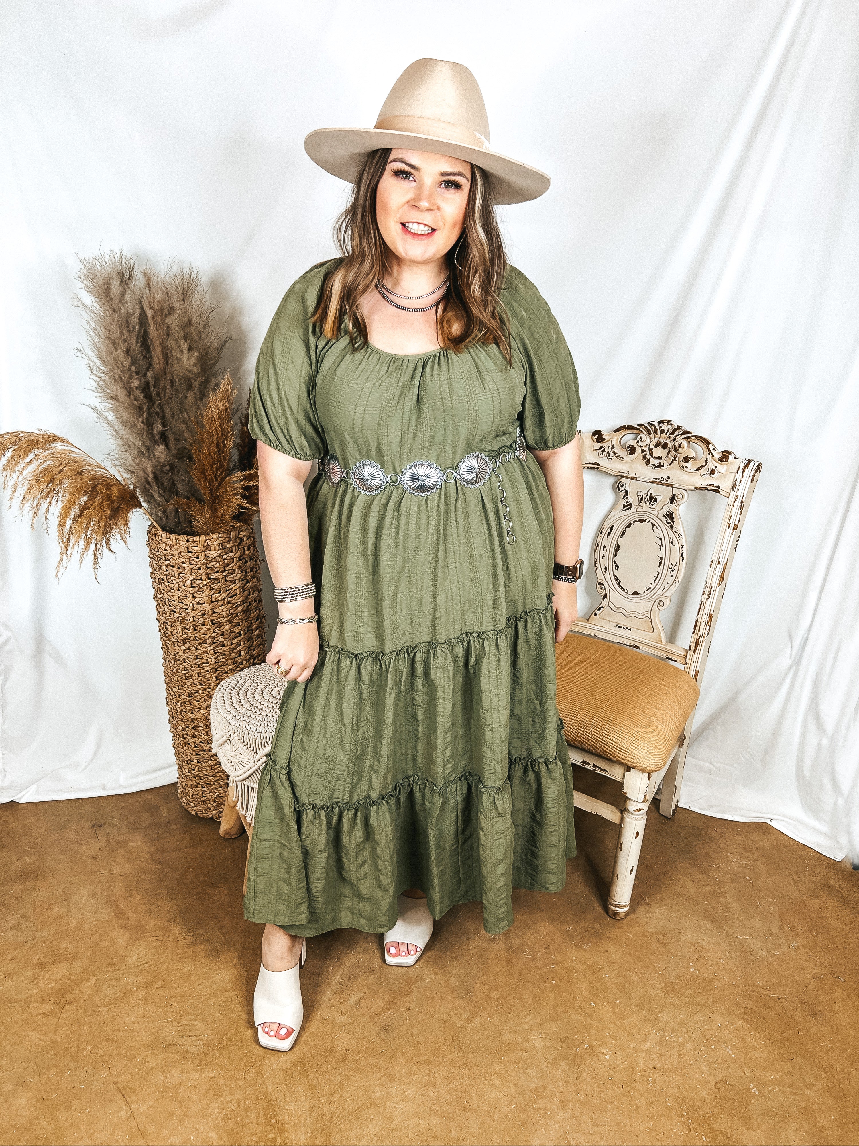 Sweetest Moments Ruffle Tiered Maxi Dress in Olive Green - Giddy Up Glamour Boutique