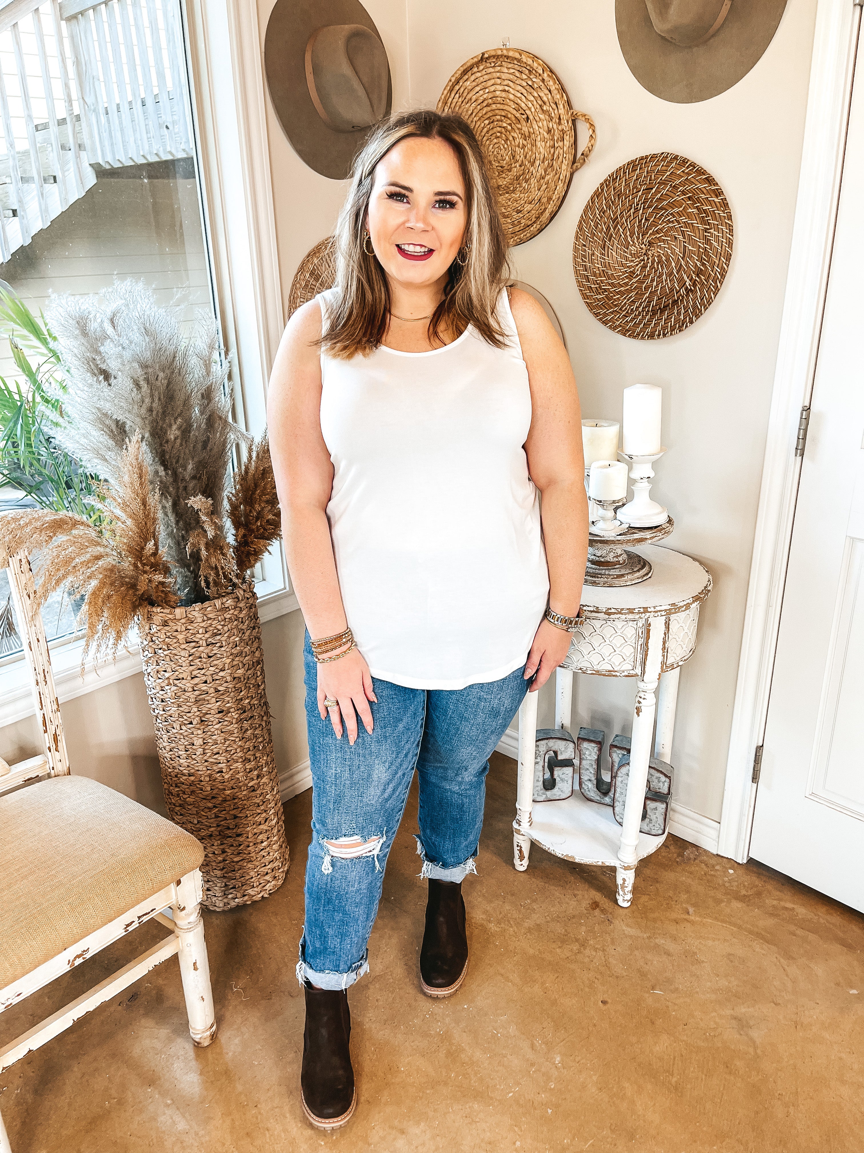 Always On Time Scoop Neck Tank Top in Ivory - Giddy Up Glamour Boutique