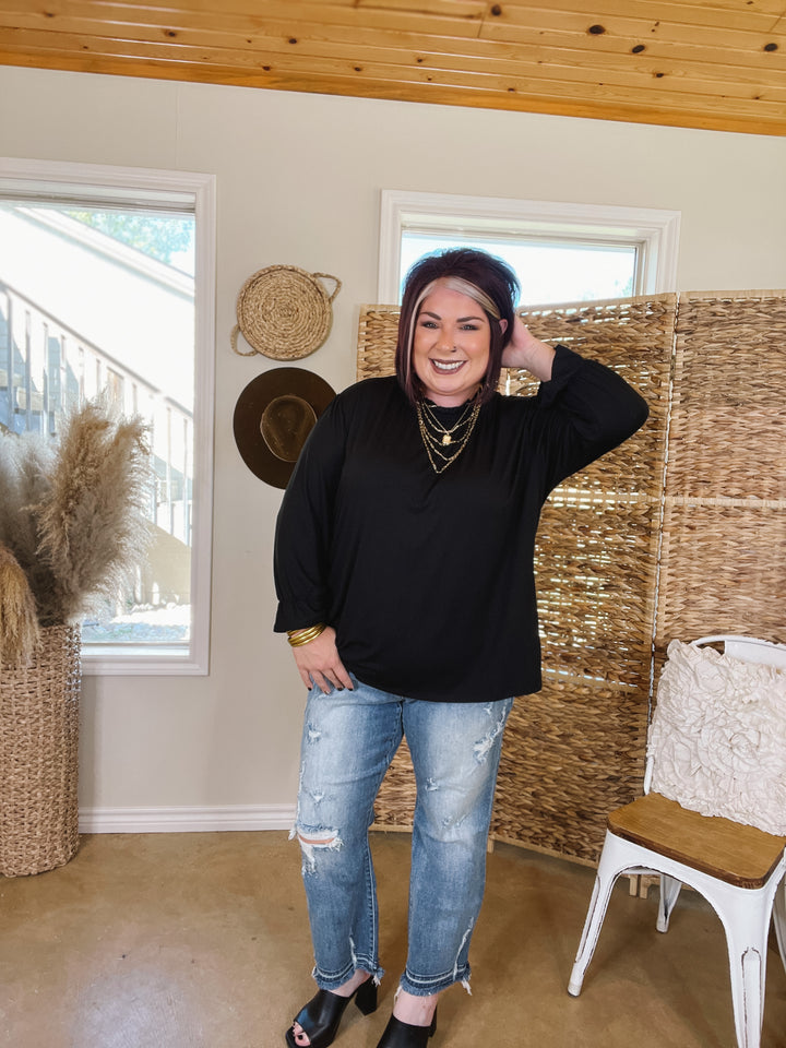 Making It Work Mock Neck Long Sleeve Top in Black - Giddy Up Glamour Boutique