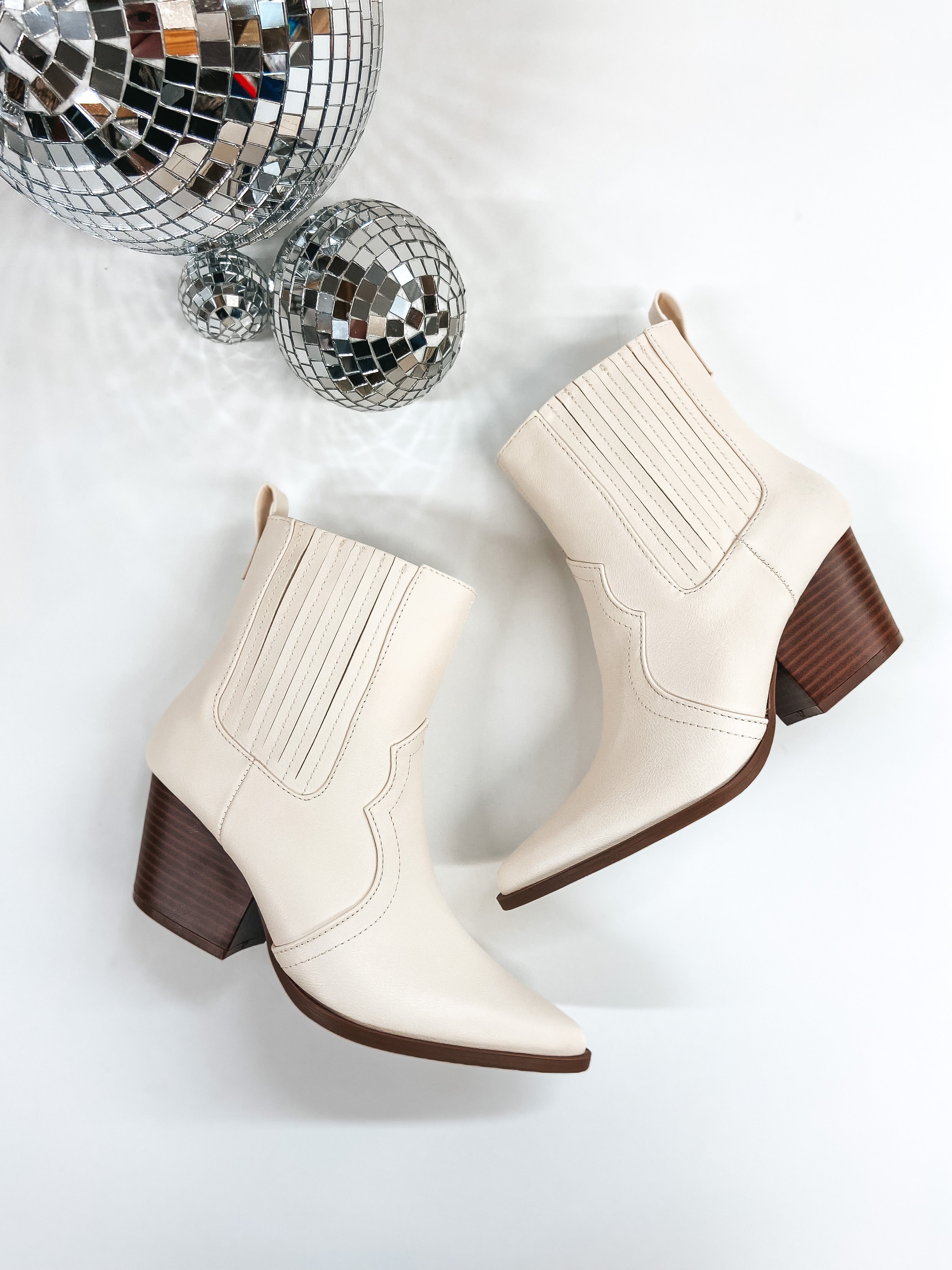 Strutin' Through Sedona Western Heeled Booties in Ivory - Giddy Up Glamour Boutique