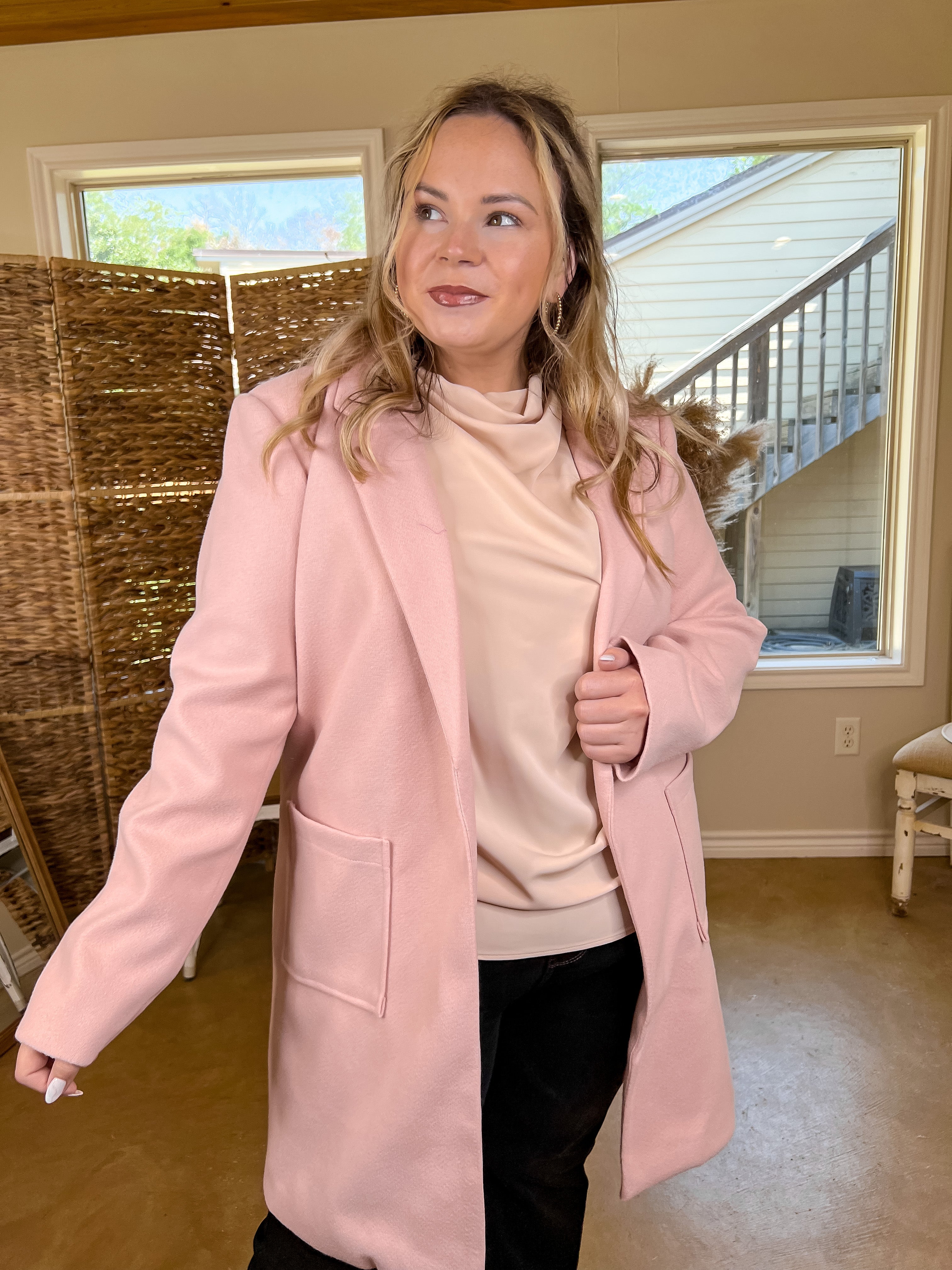 European Holiday Open Front Coat in Light Pink - Giddy Up Glamour Boutique