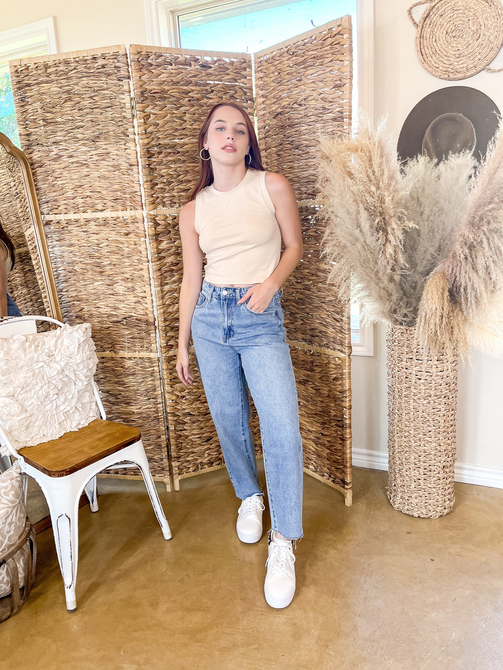 Chill Date High Cropped Muscle Tank Top in Nude - Giddy Up Glamour Boutique