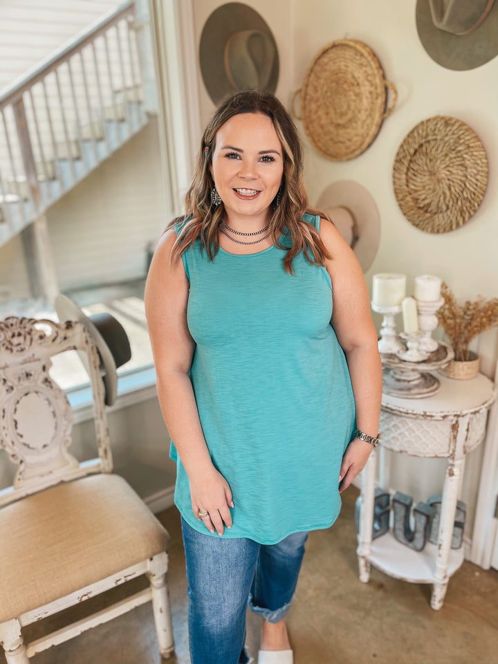 Give Me Joy Solid Bulgari A-Line Tank Top in Turquoise - Giddy Up Glamour Boutique