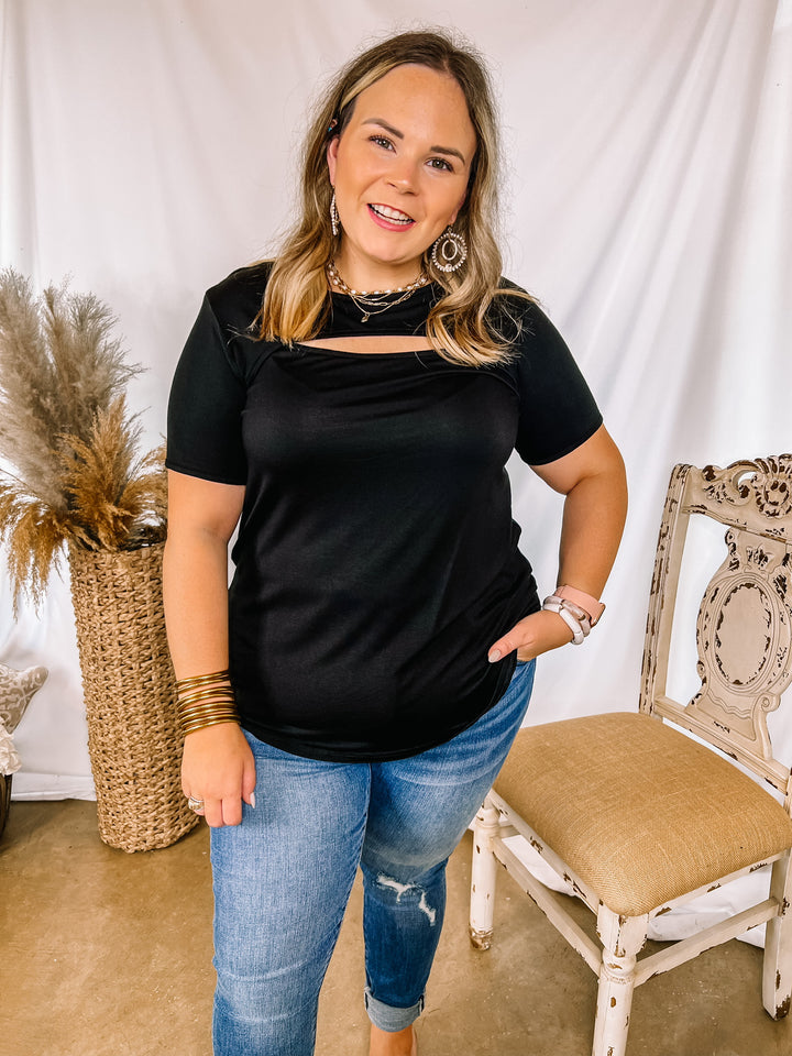 Sneak Peak Keyhole Short Sleeve Top in Black - Giddy Up Glamour Boutique