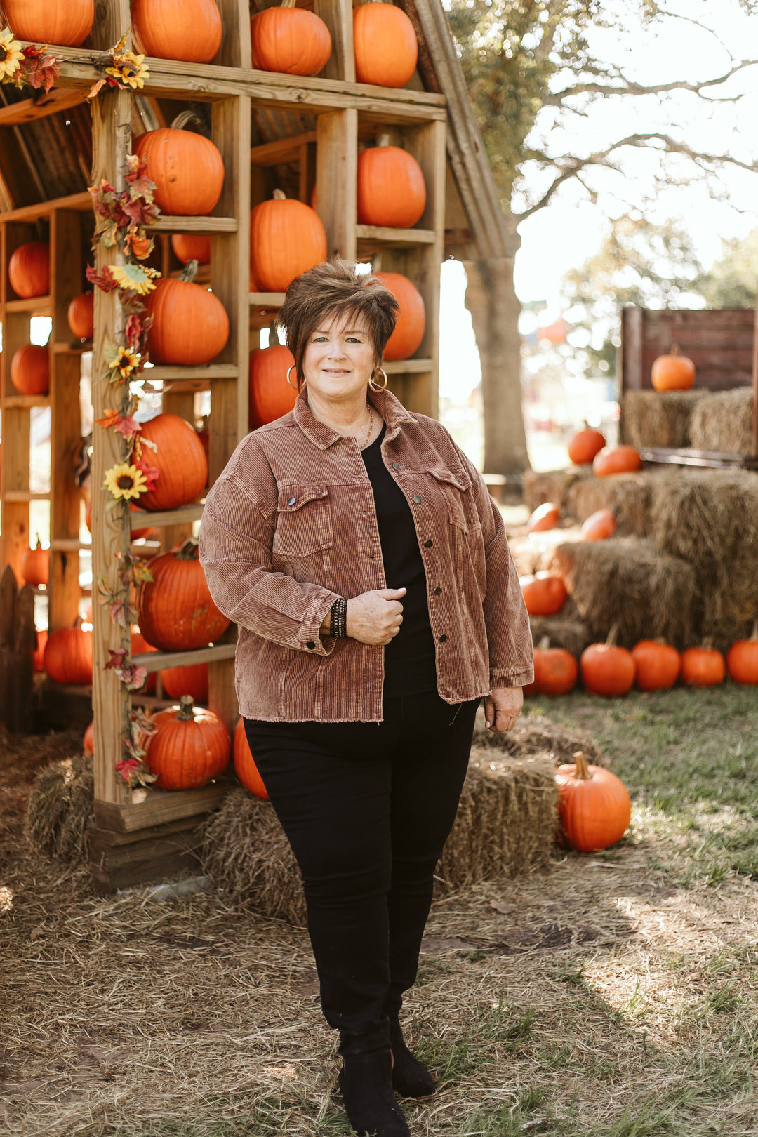 Vermont Stroll Corduroy Cropped Shacket in Brown - Giddy Up Glamour Boutique