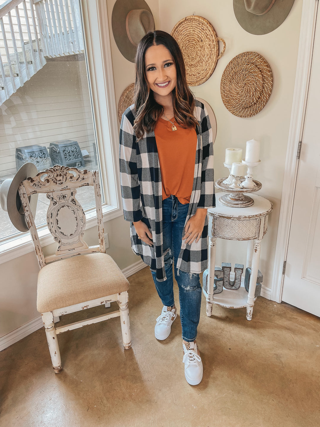 All Eyes On You Buffalo Plaid Cardigan in Ivory & Black - Giddy Up Glamour Boutique