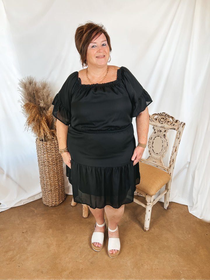 Visions of Romance Off the Shoulder Ruffle Tiered Dress in Black - Giddy Up Glamour Boutique