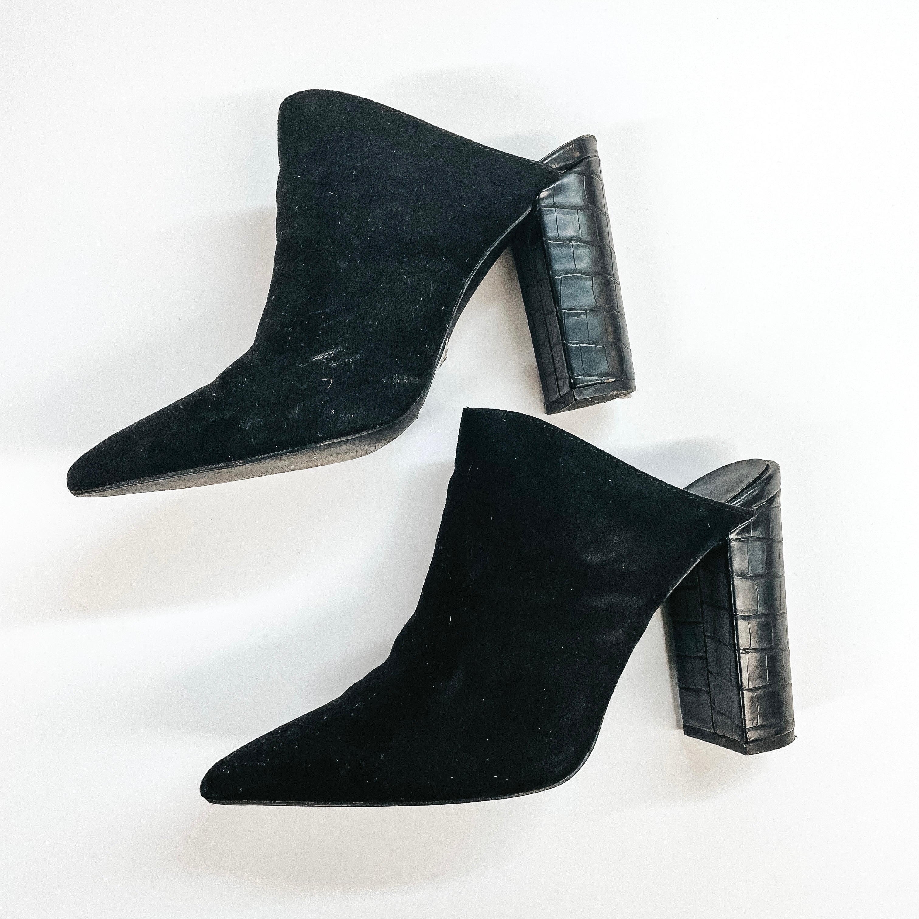 Model Shoes Size 10 | Without Limits Croc Heeled Mules in Black - Giddy Up Glamour Boutique