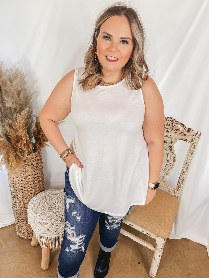 Give Me Joy Solid Knit A-Line Tank Top in Ivory - Giddy Up Glamour Boutique