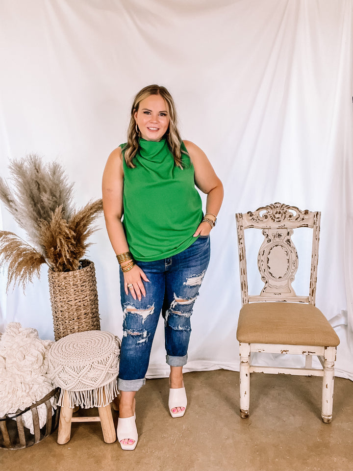 Hot Spot High Cowl Neck Tank Top in Green - Giddy Up Glamour Boutique